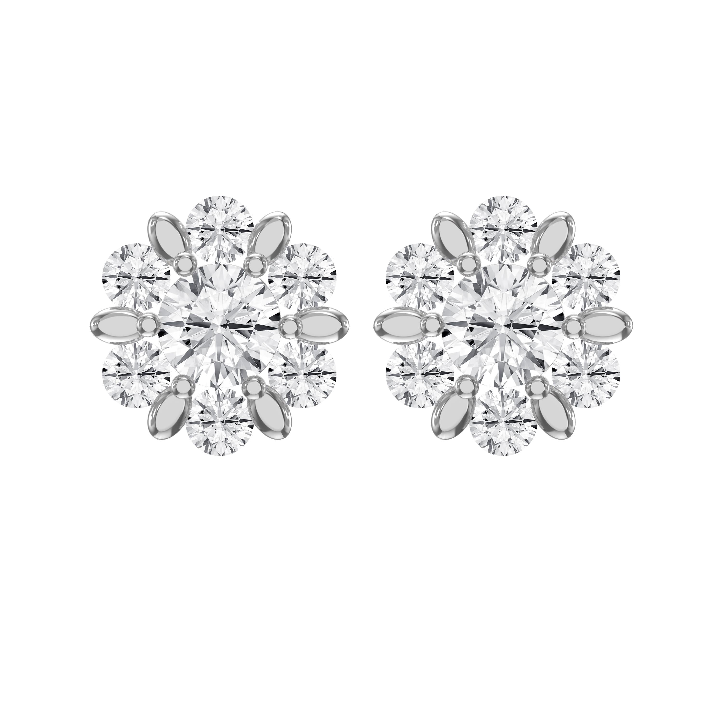 Classic Floral Diamond Cluster Design Stud Earrings