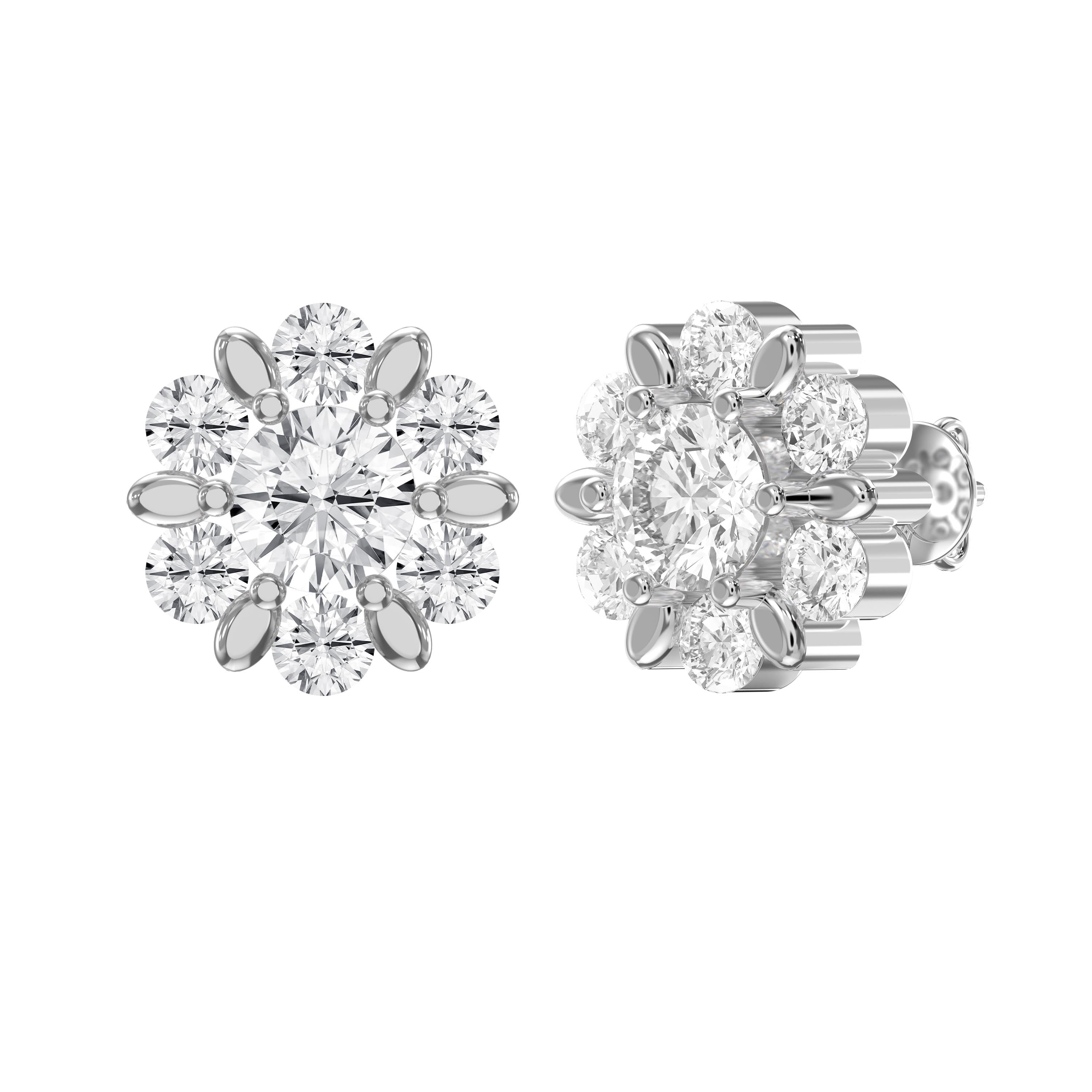 Classic Floral Diamond Cluster Design Stud Earrings