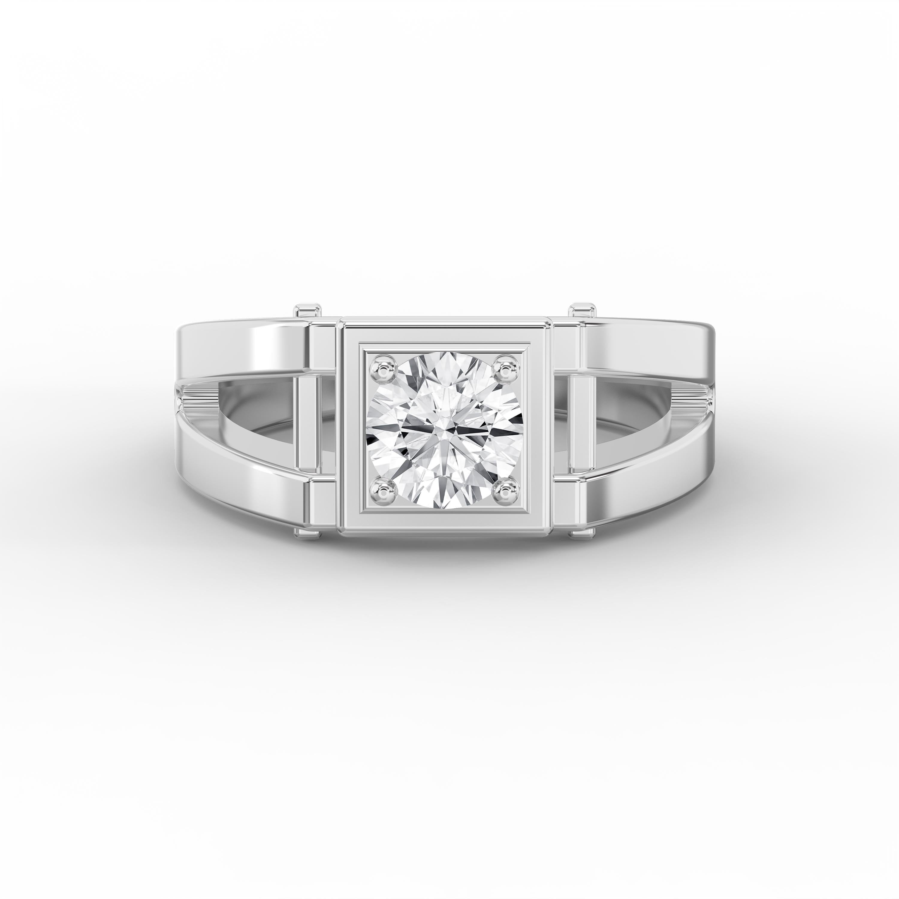 Elegant Men’s Round Brilliant cubic zirconia Ring in Square Frame Design