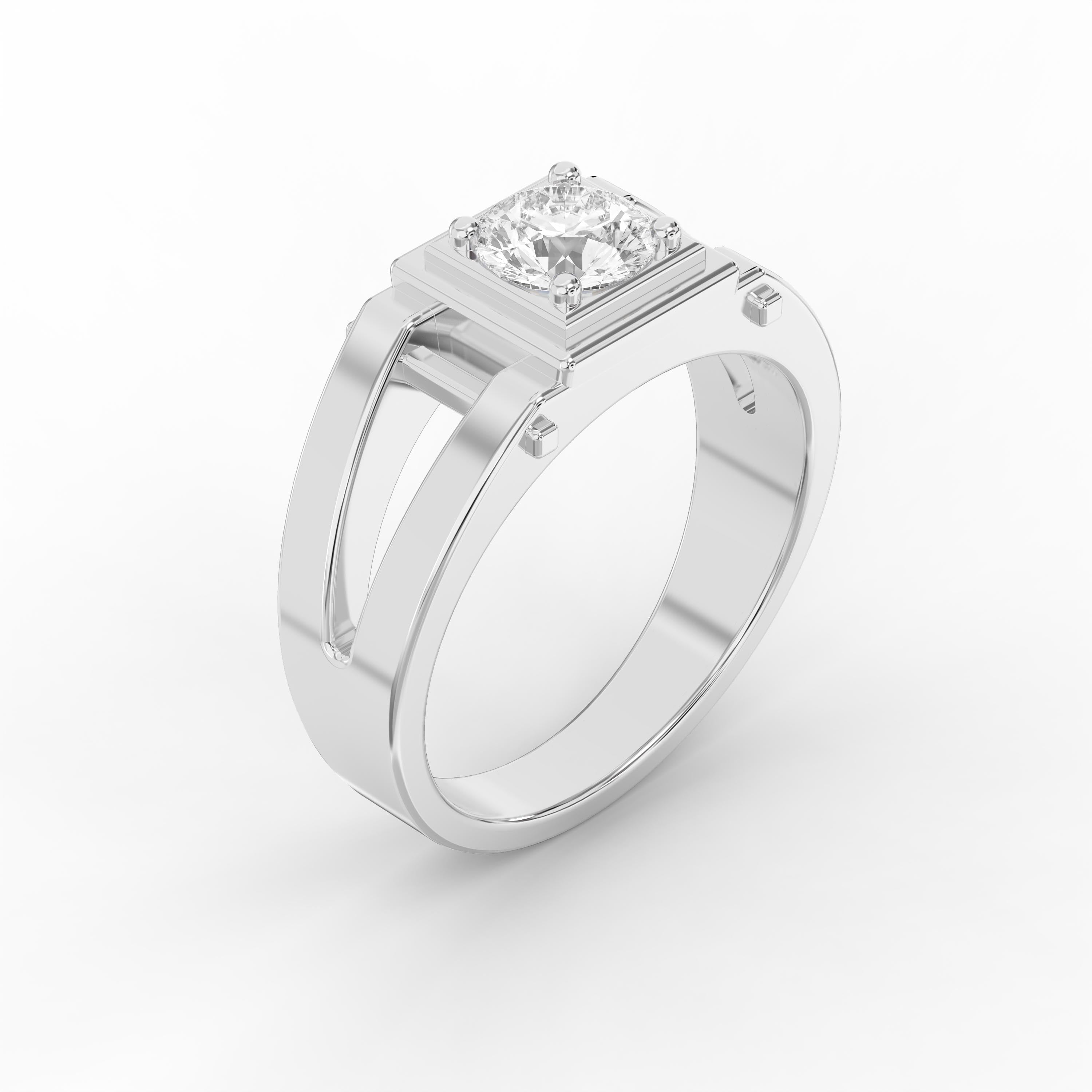 Elegant Men’s Round Brilliant cubic zirconia Ring in Square Frame Design