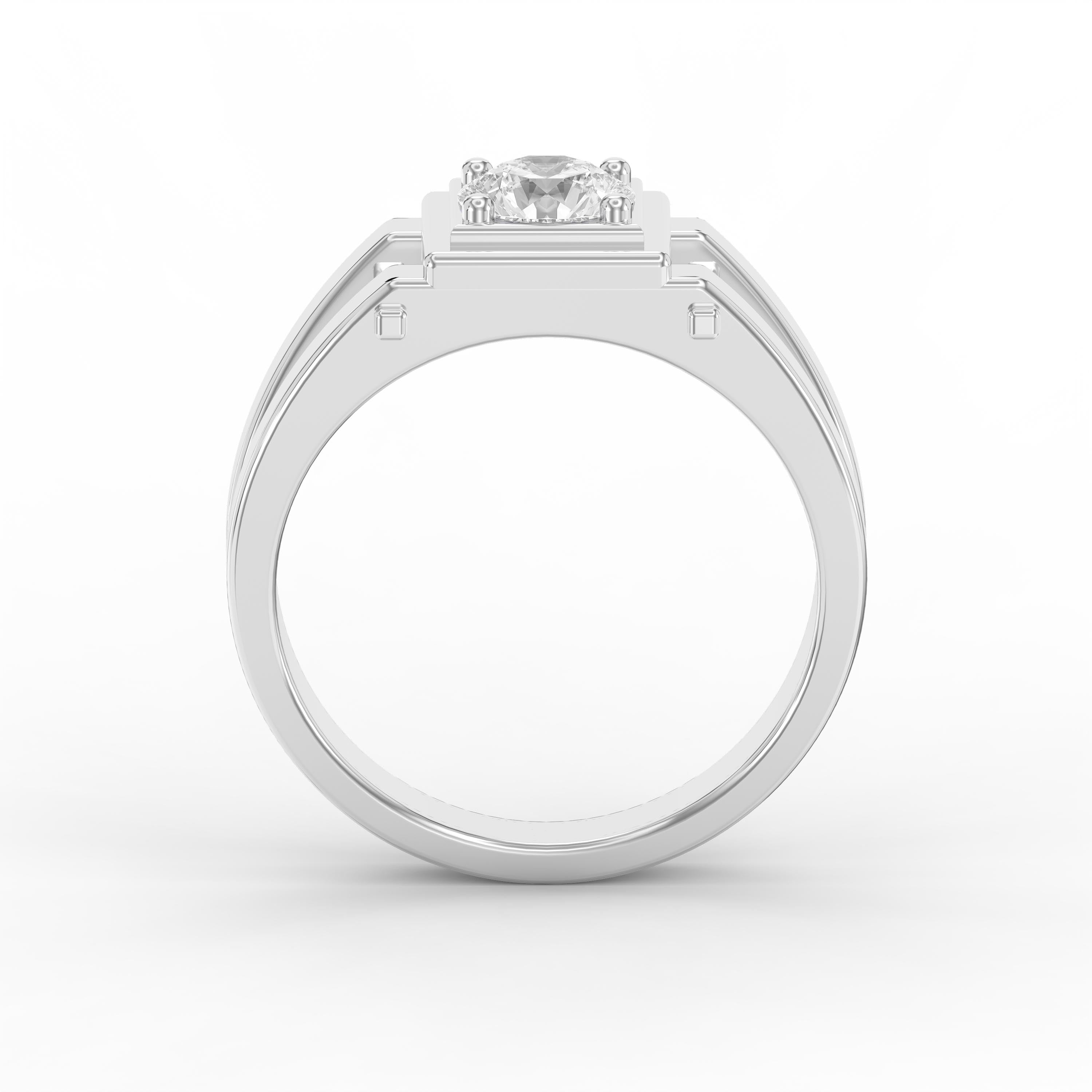 Elegant Men’s Round Brilliant cubic zirconia Ring in Square Frame Design