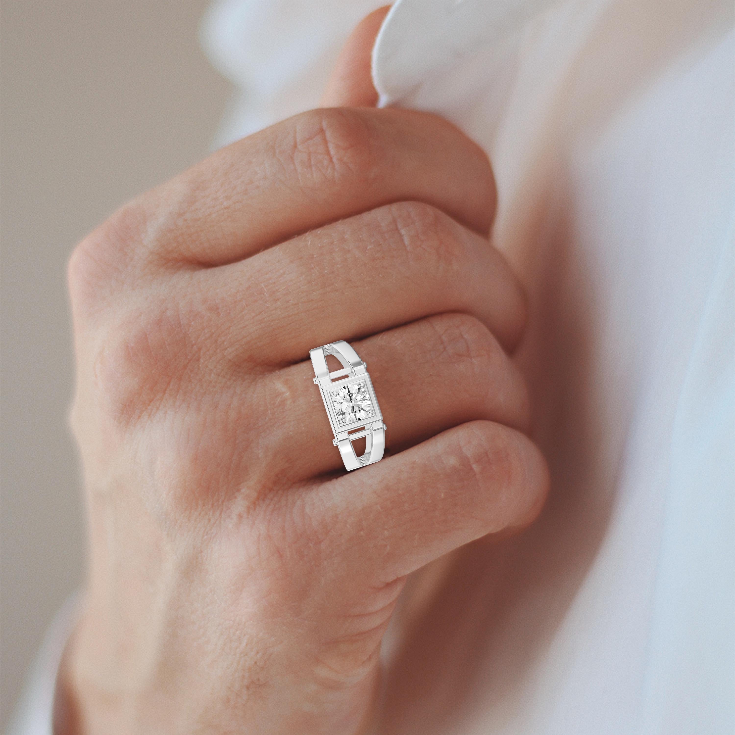 Elegant Men’s Round Brilliant cubic zirconia Ring in Square Frame Design