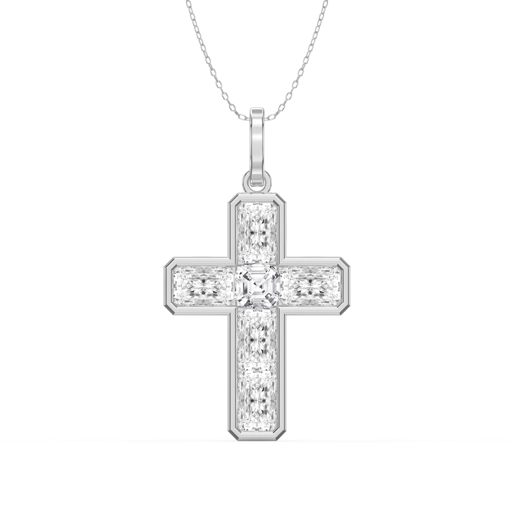 Radiant Diamond Cross Pendant Necklace