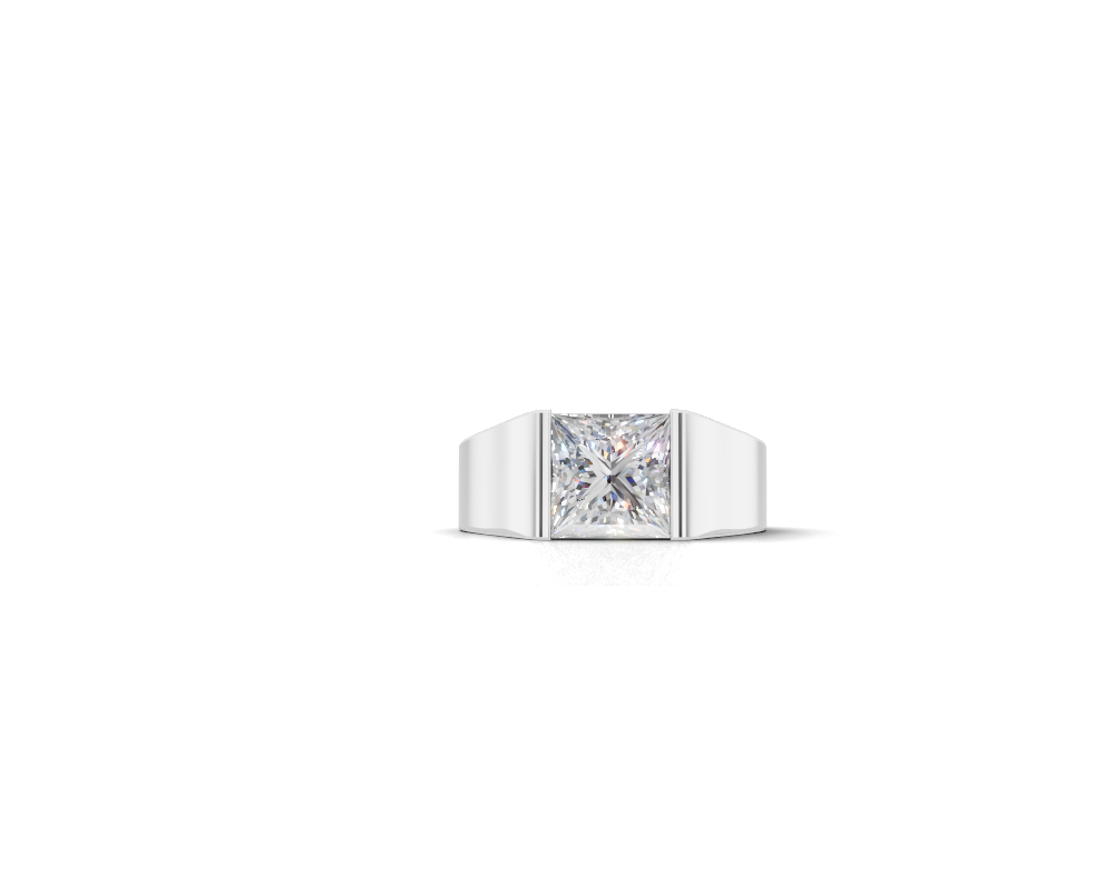 Princess Cut Diamond Signet Ring – Modern Men's Solitaire Diamond Ring