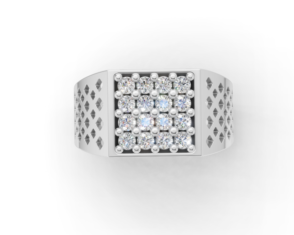 The "Grand Cluster" Men's Square Signet Ring in 925 Silver