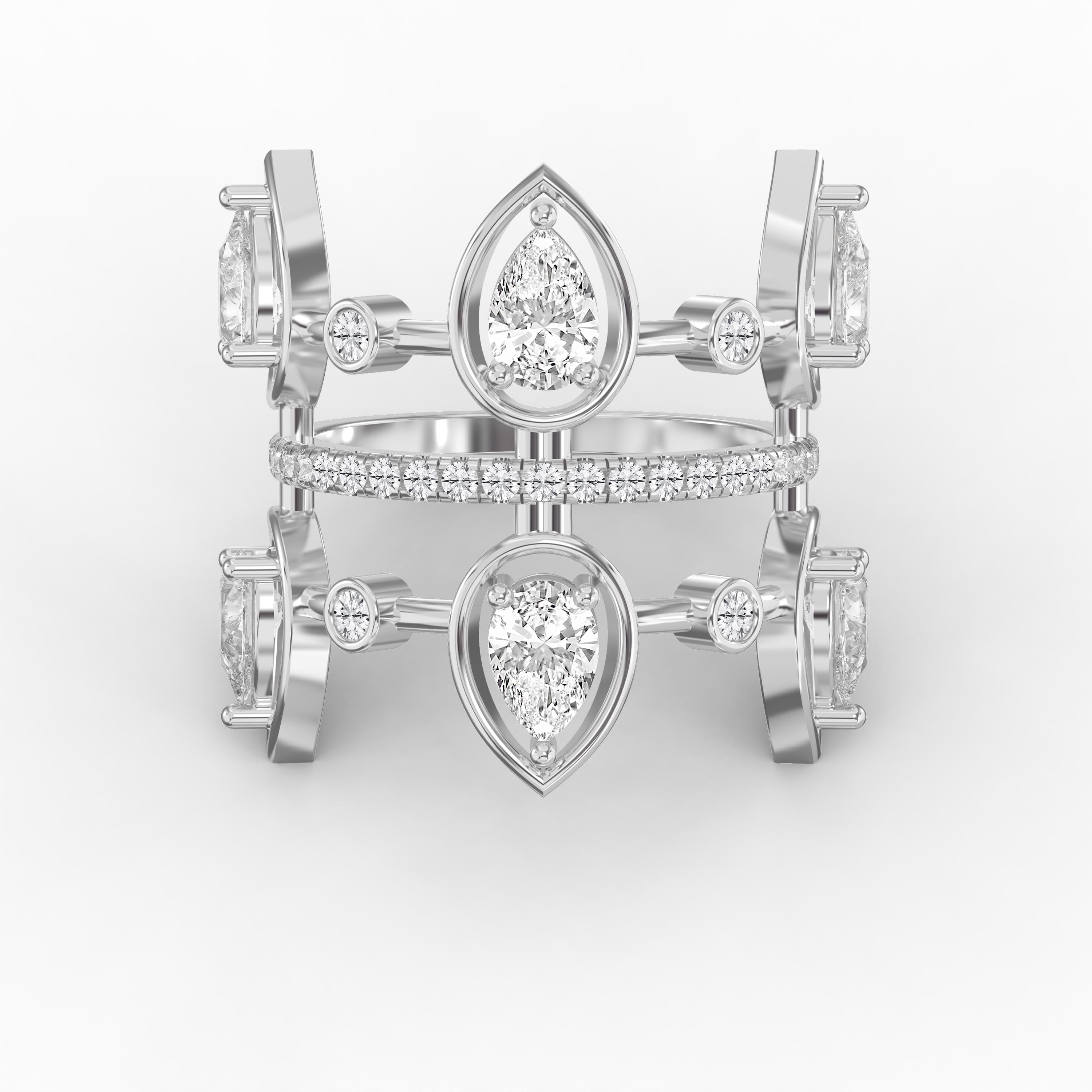 Unique Pear Cut cubic zirconia Designer Ring with Round Accent Stones