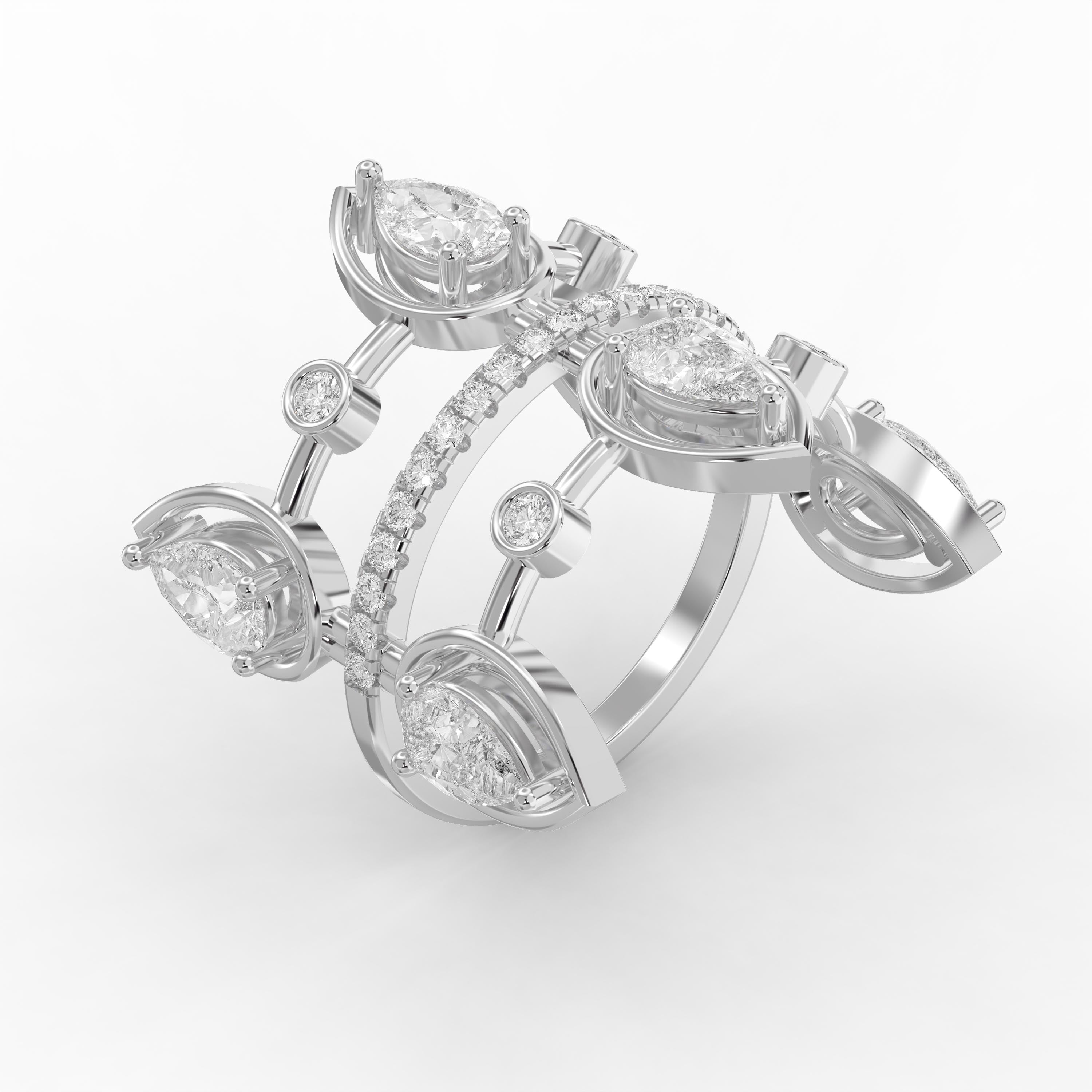 Unique Pear Cut cubic zirconia Designer Ring with Round Accent Stones