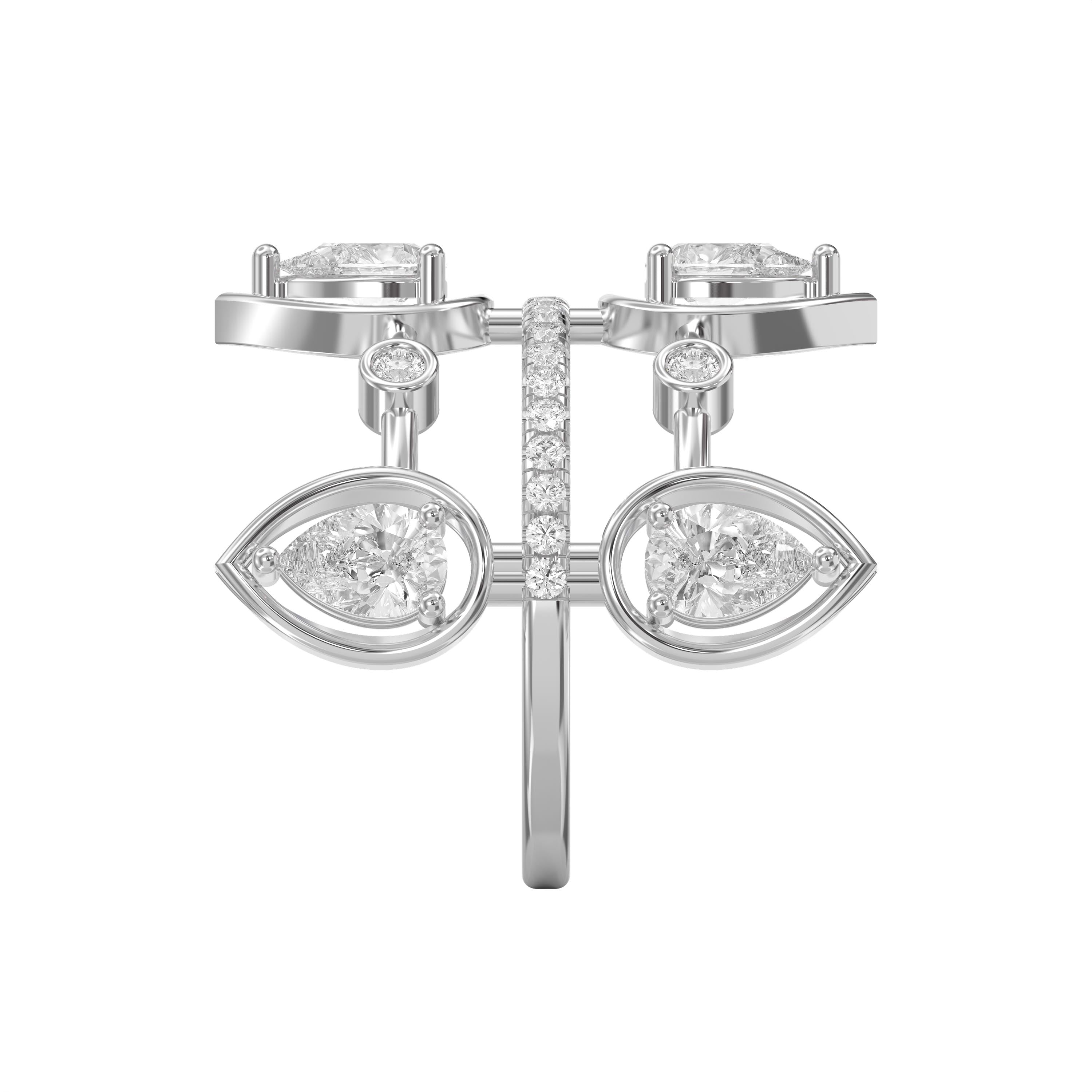 Unique Pear Cut cubic zirconia Designer Ring with Round Accent Stones