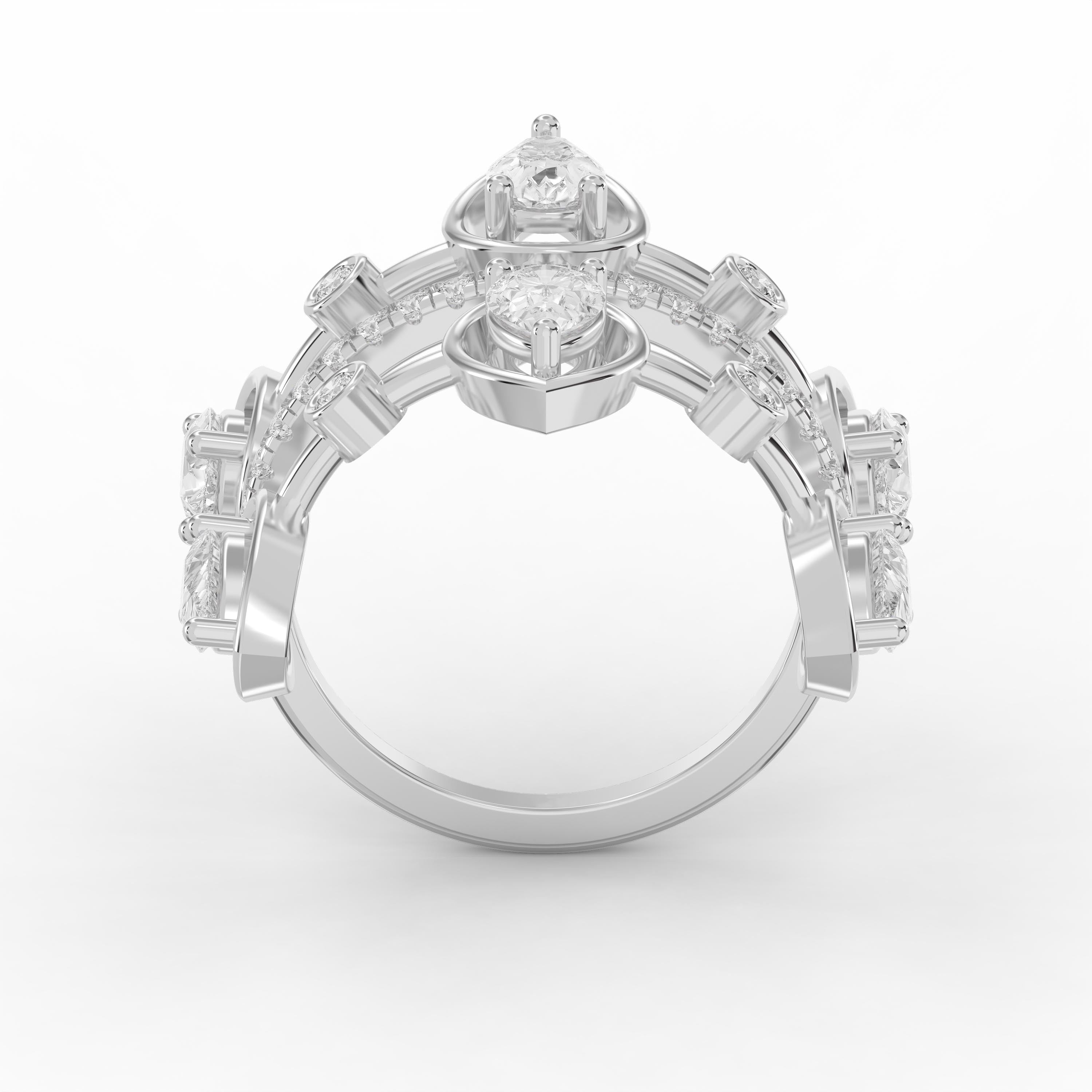 Unique Pear Cut cubic zirconia Designer Ring with Round Accent Stones