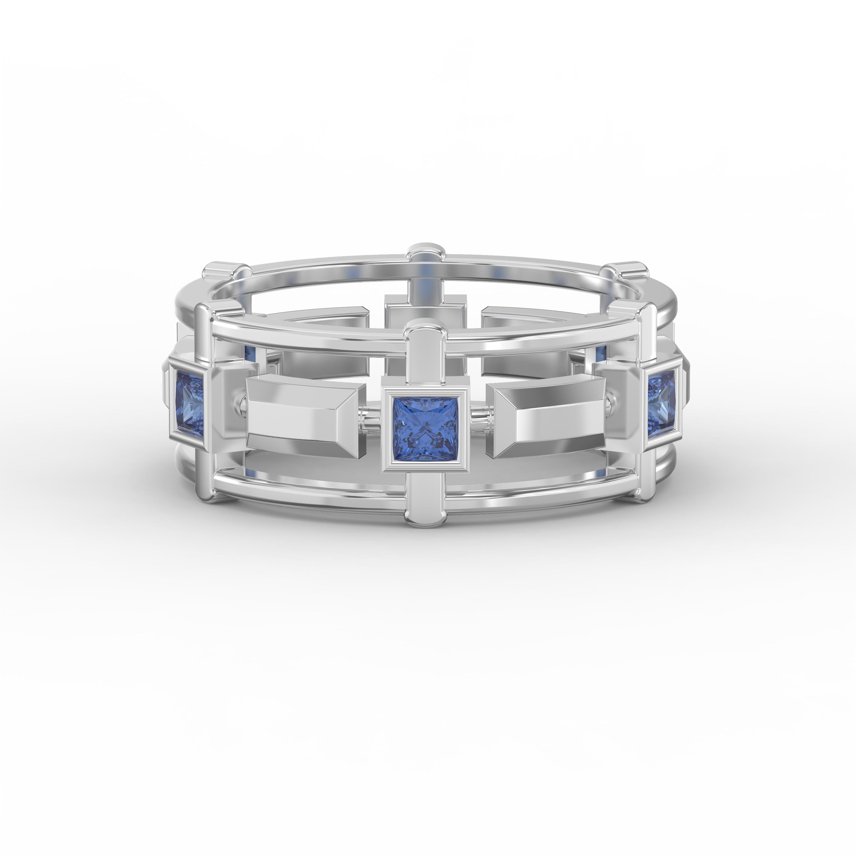 Luxury Princess Cut Blue Sapphire Geometric Ring