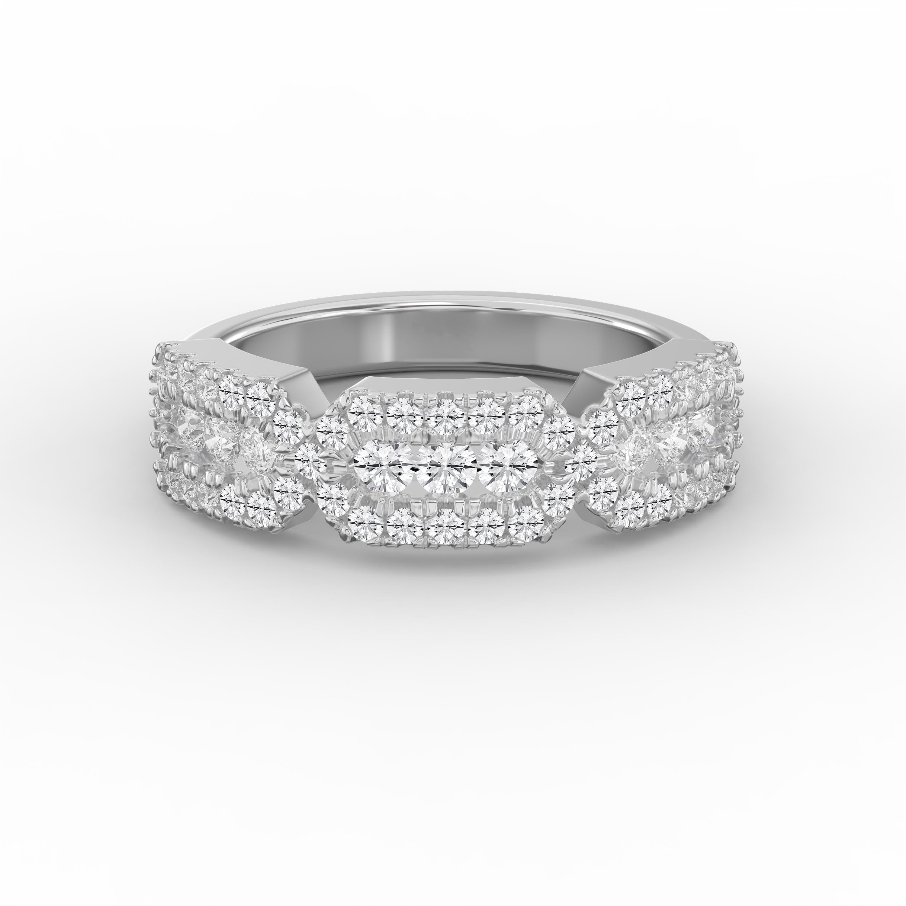 Luxury Triple Oval cubic zirconia Cluster Ring with Halo and Pavé cubic zirconia Band