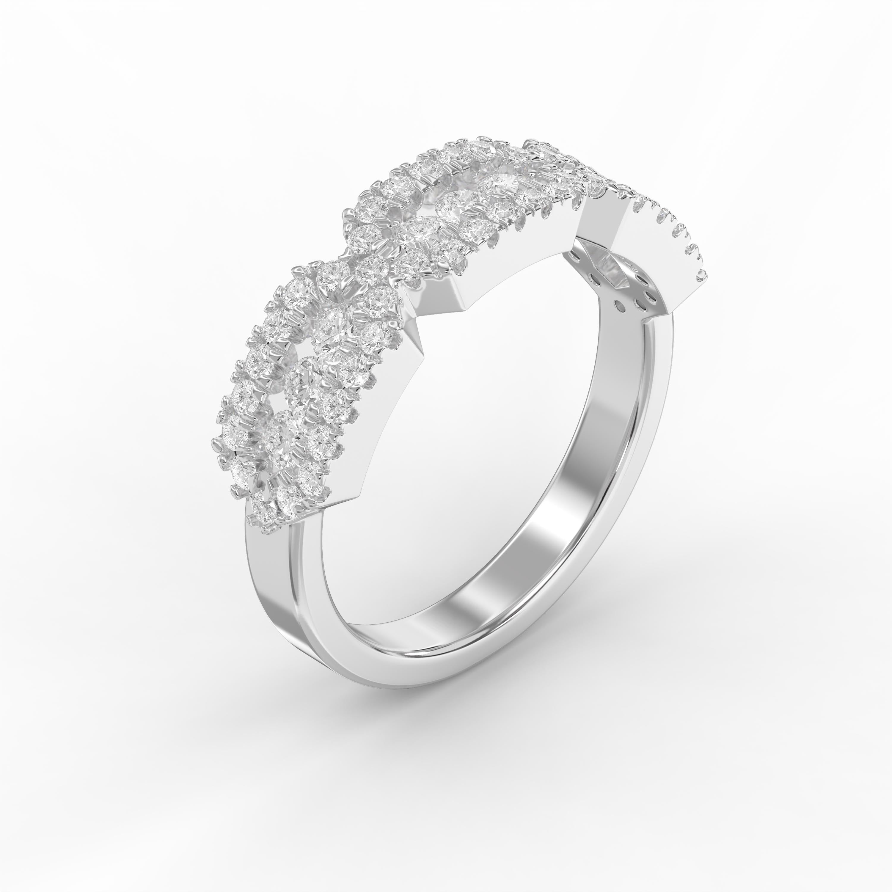 Luxury Triple Oval cubic zirconia Cluster Ring with Halo and Pavé cubic zirconia Band