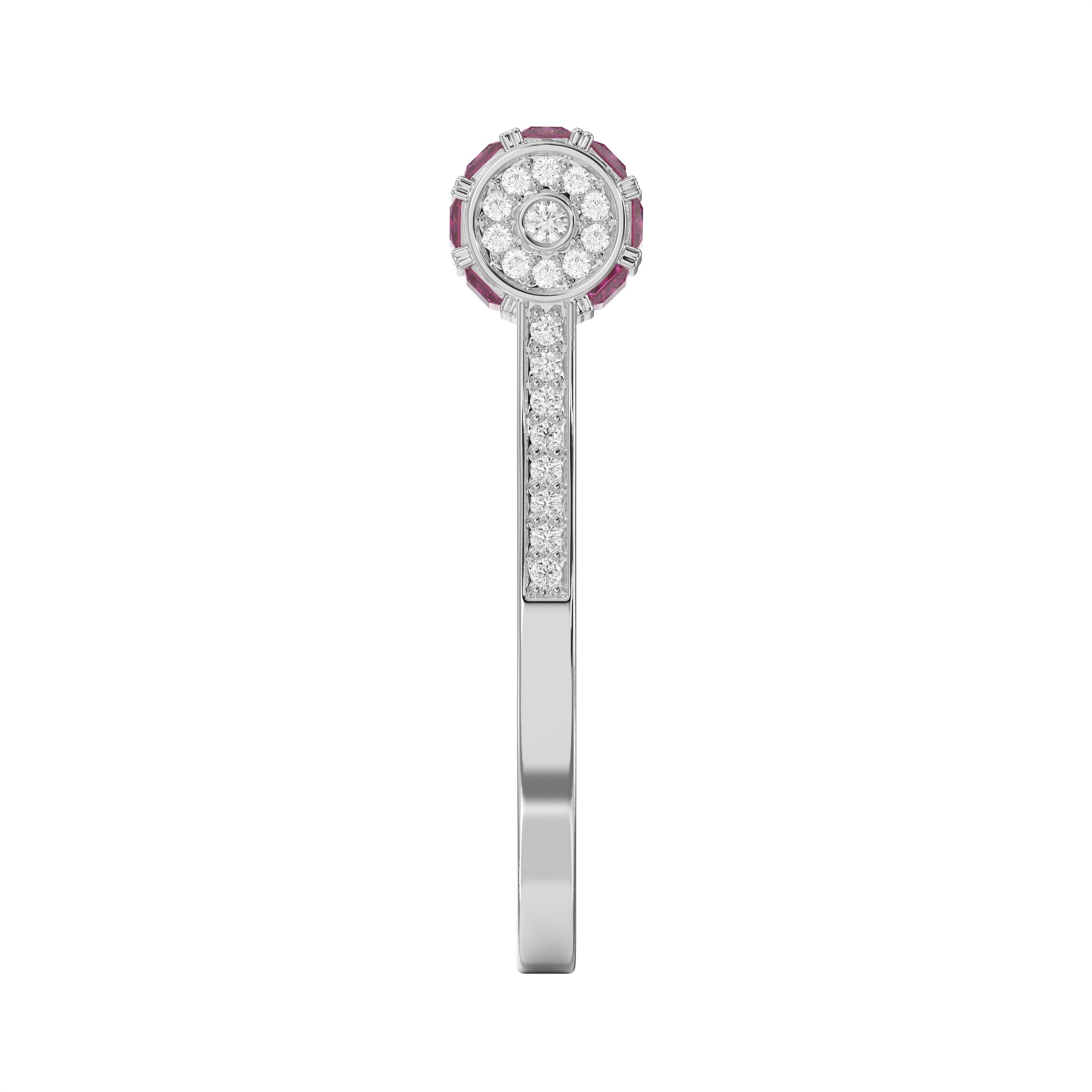 Pink Princess Cut Gemstone Ring with Round Diamond Side Stones
