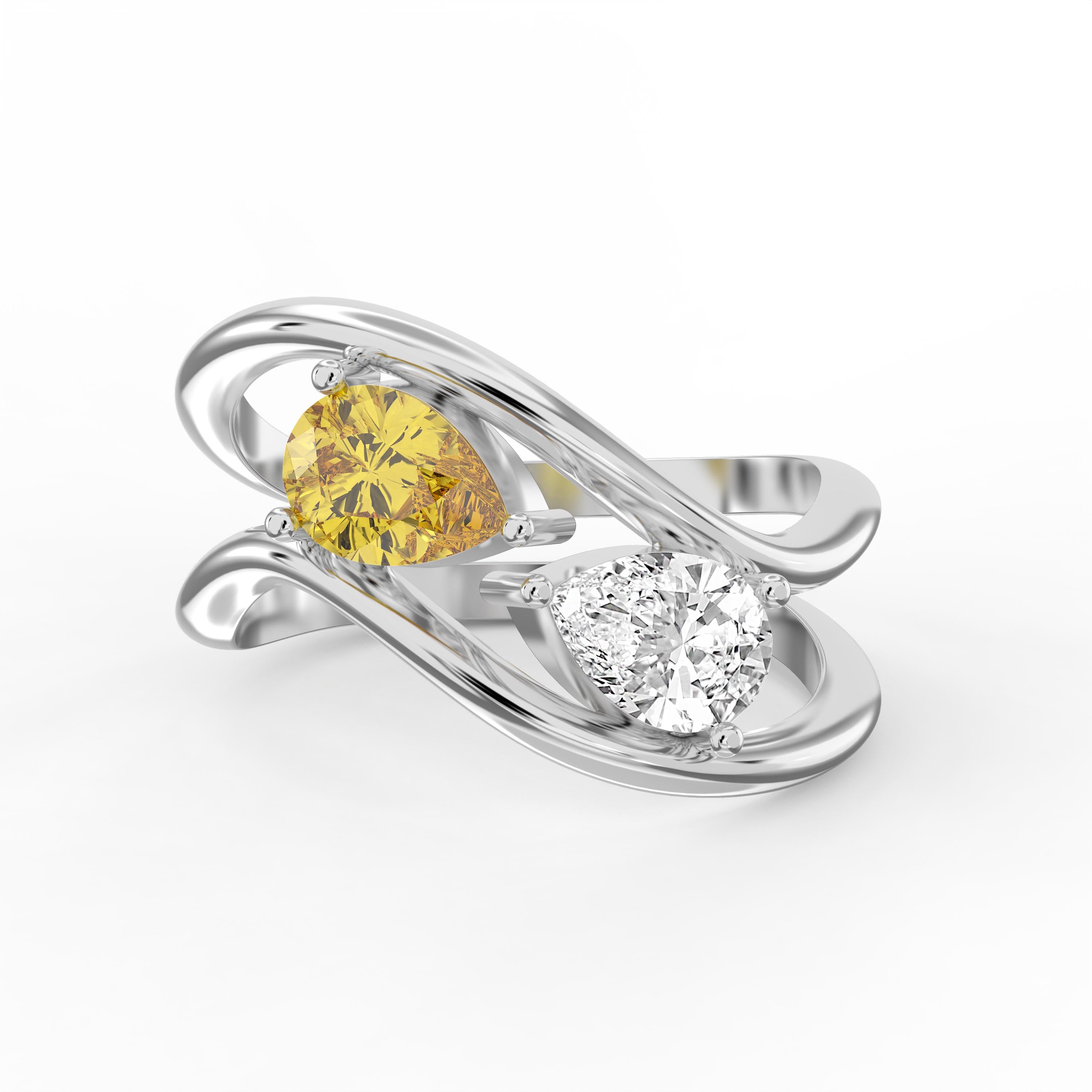 Elegant Pear Cut Dual Diamond Ring Fine Jewelry