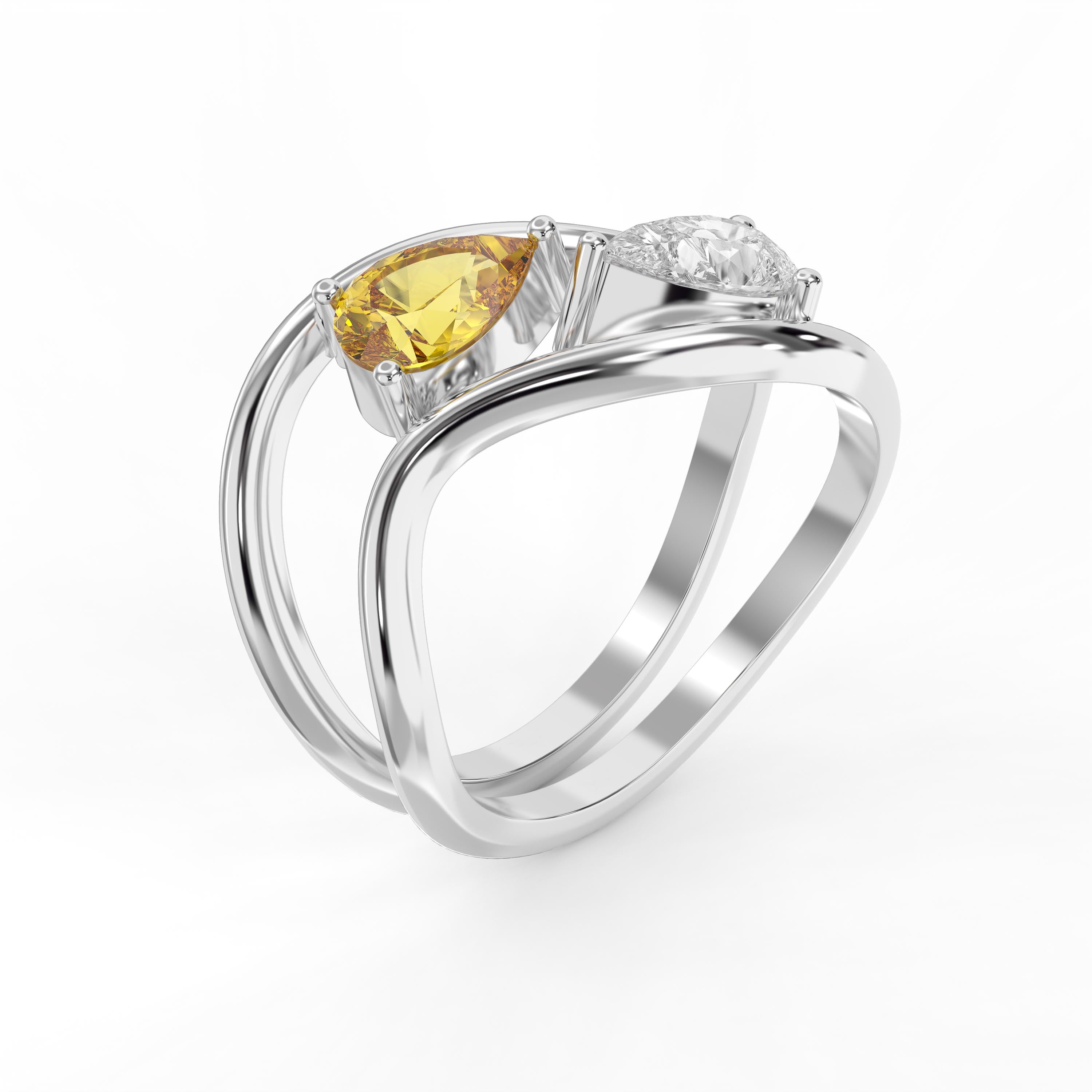 Elegant Pear Cut Dual Diamond Ring Fine Jewelry