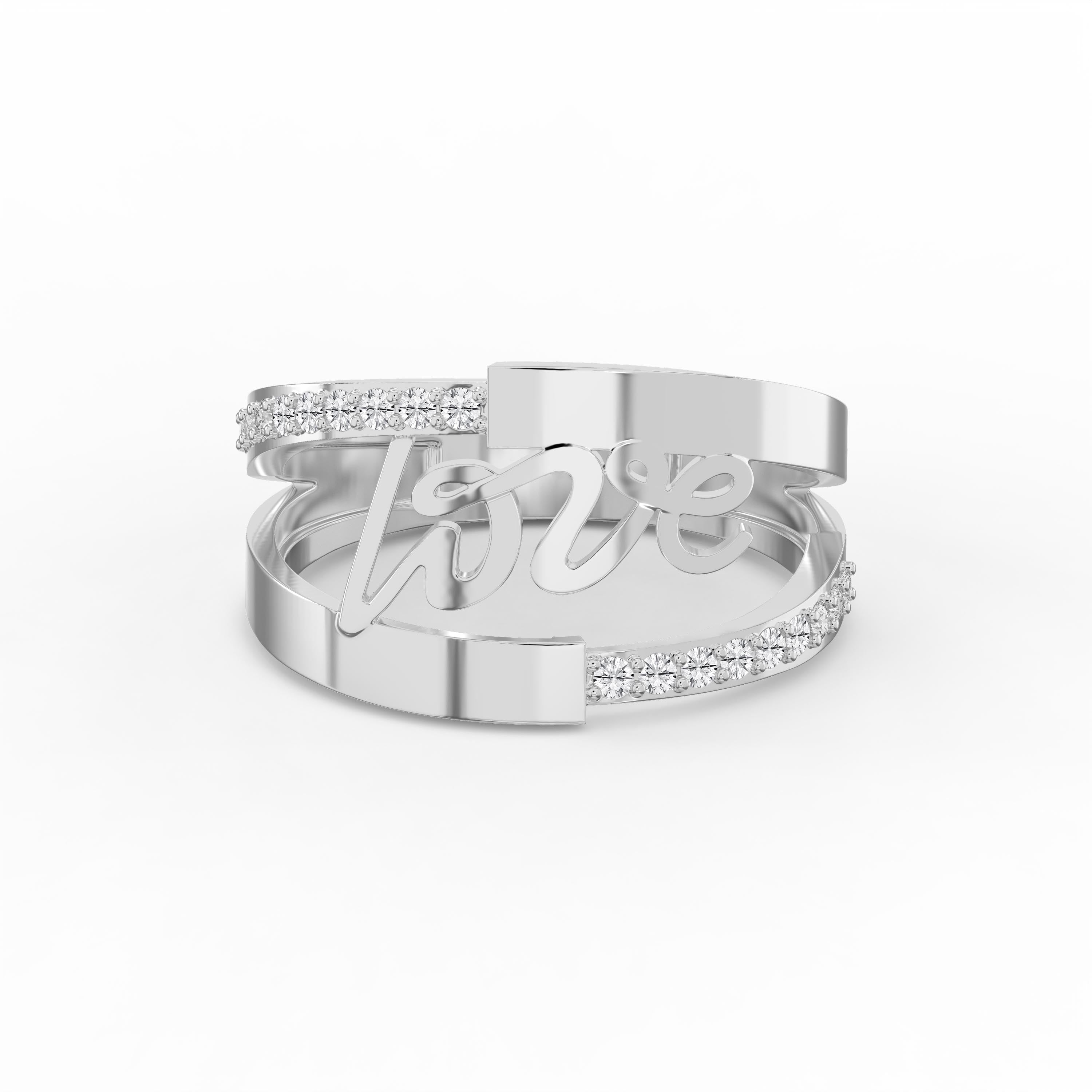Stylish Love Script Ring with Pavé Diamonds Fine Jewelry