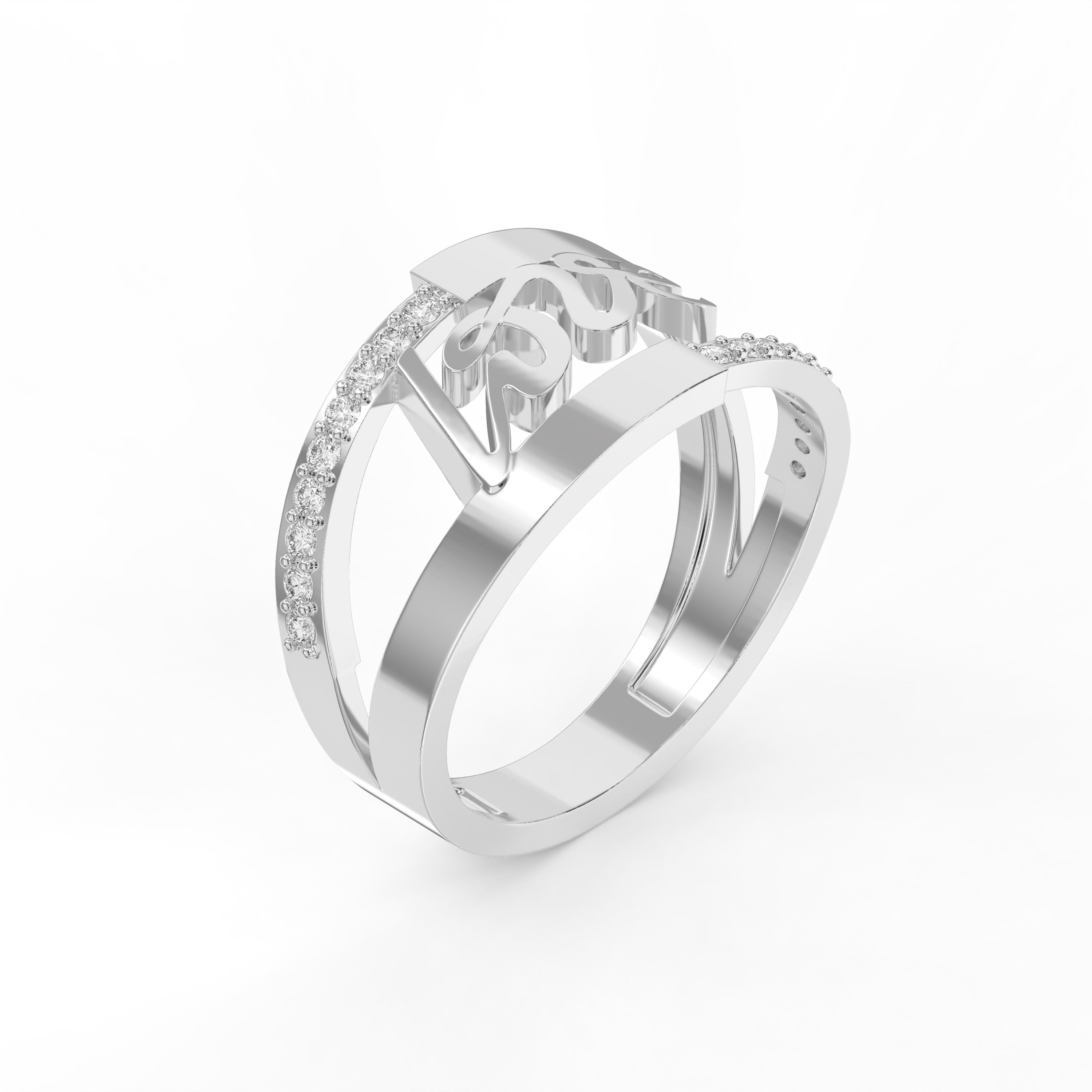 Stylish Love Script Ring with Pavé Diamonds Fine Jewelry