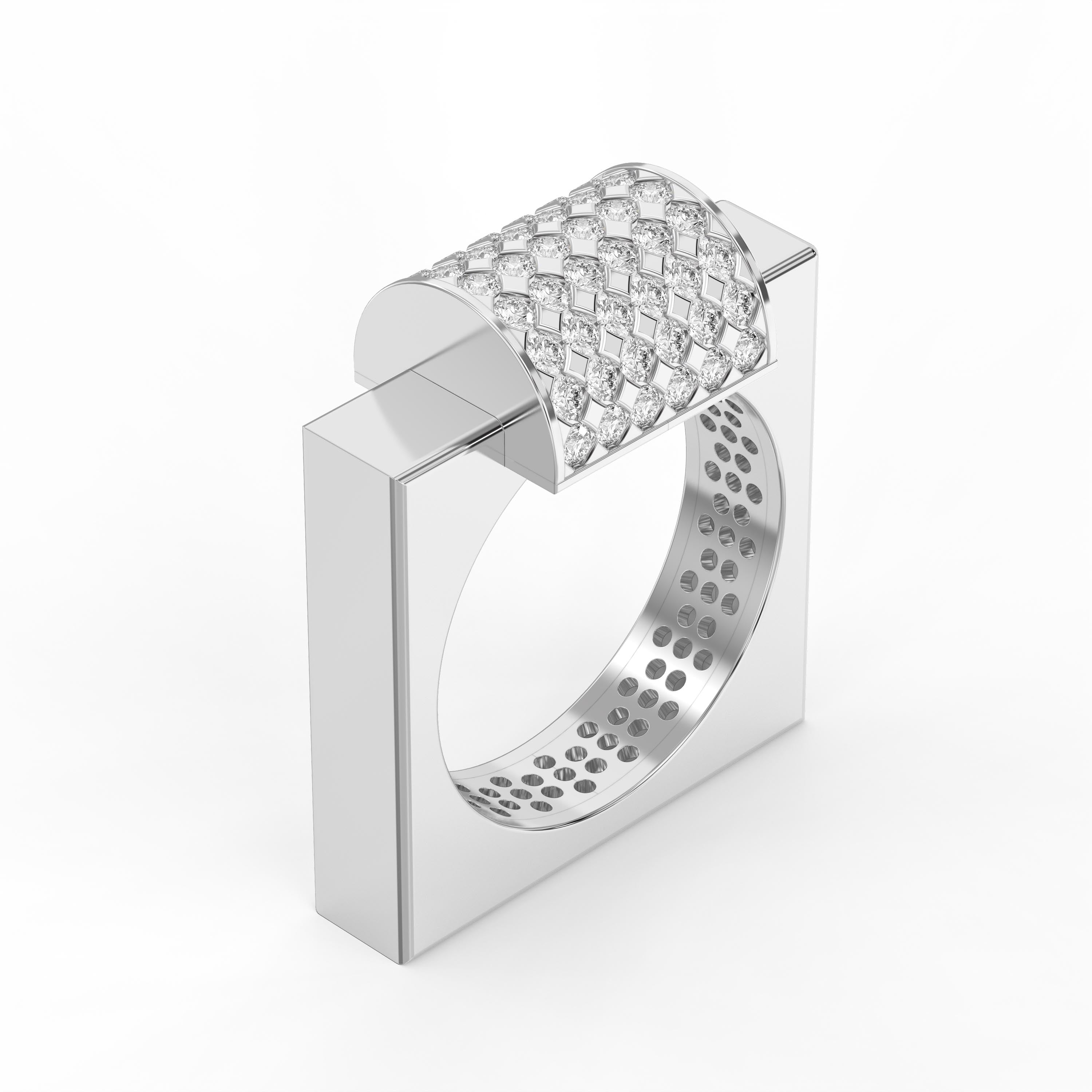 Luxury Square Pave Round cubic zirconia Cluster Design Statement Ring