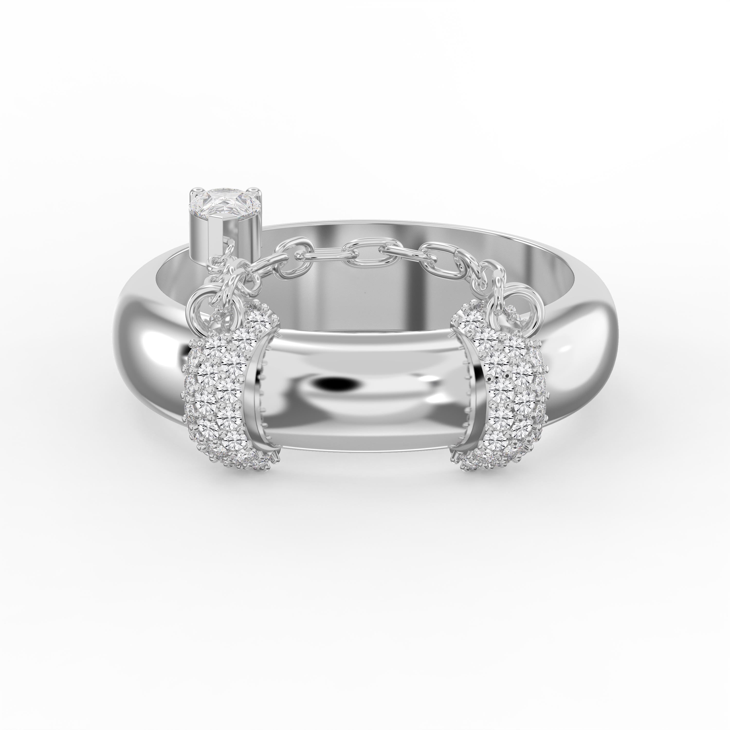 Luxury Pavé Round cubic zirconia Hoop Chain Statement Ring