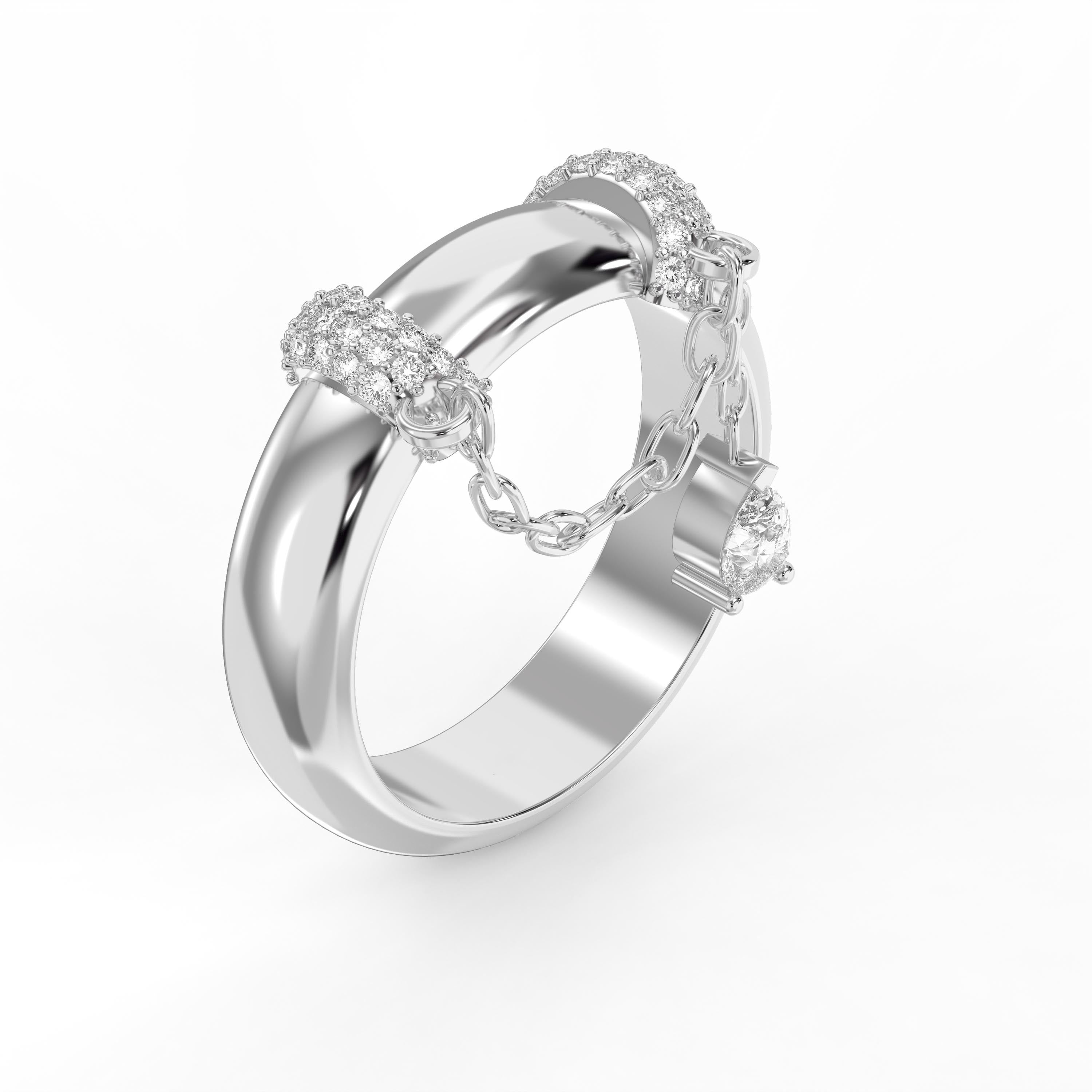 Luxury Pavé Round cubic zirconia Hoop Chain Statement Ring
