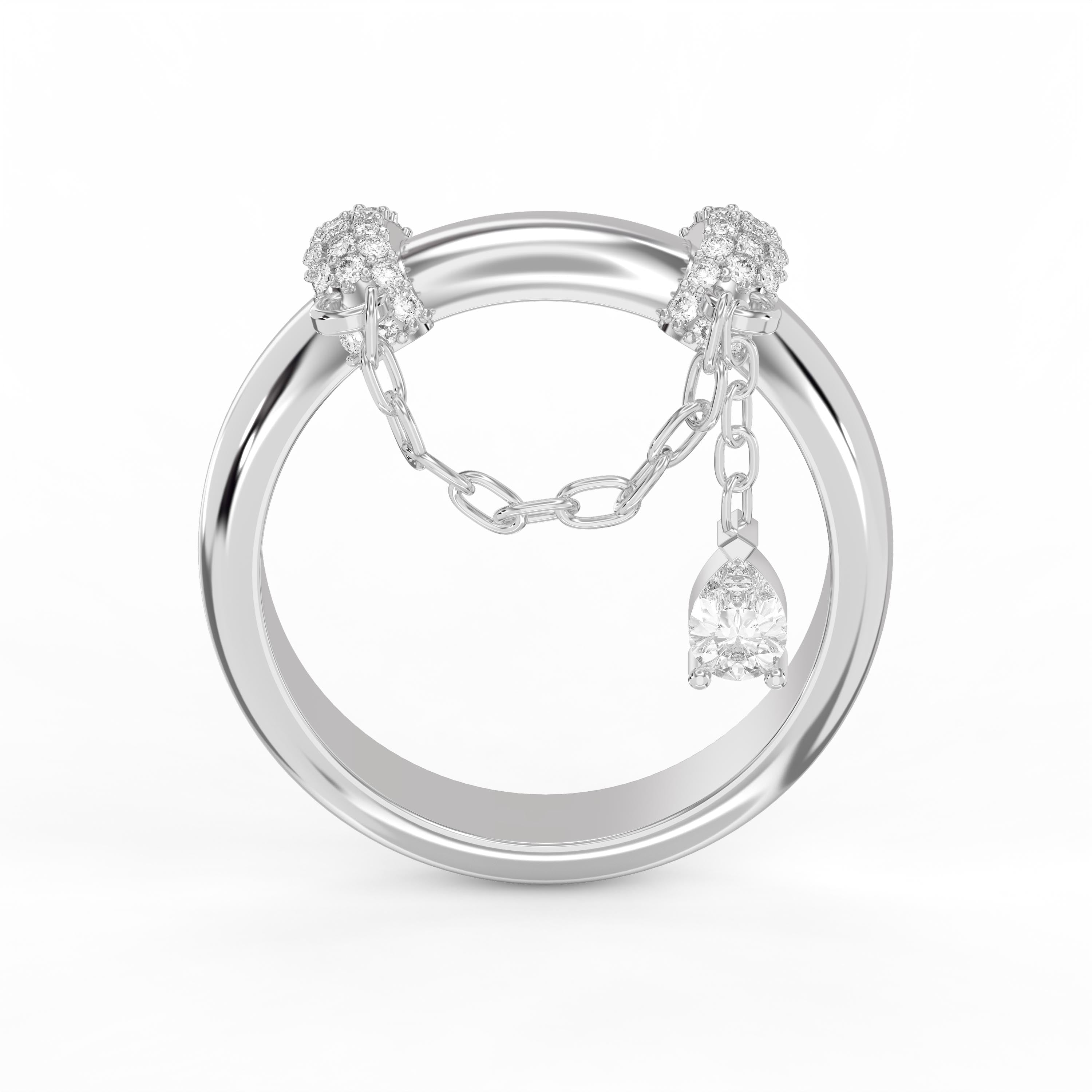 Luxury Pavé Round cubic zirconia Hoop Chain Statement Ring