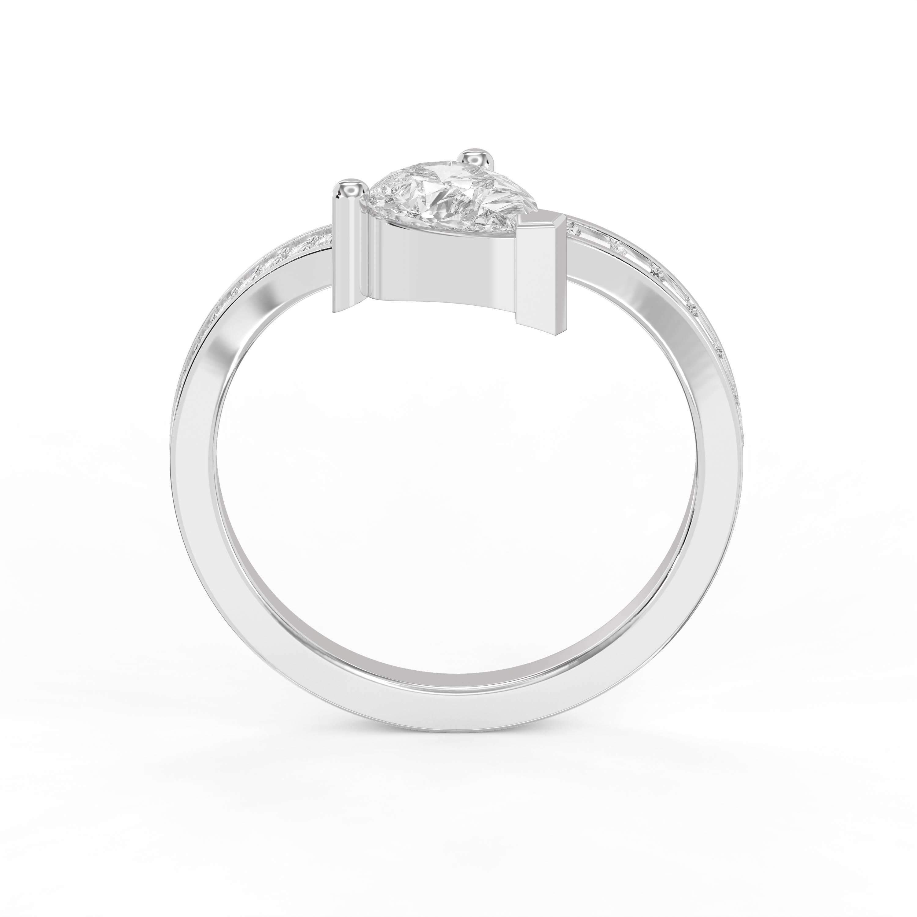 Contemporary Pear Diamond Unique Split Band Design Engagement Ring