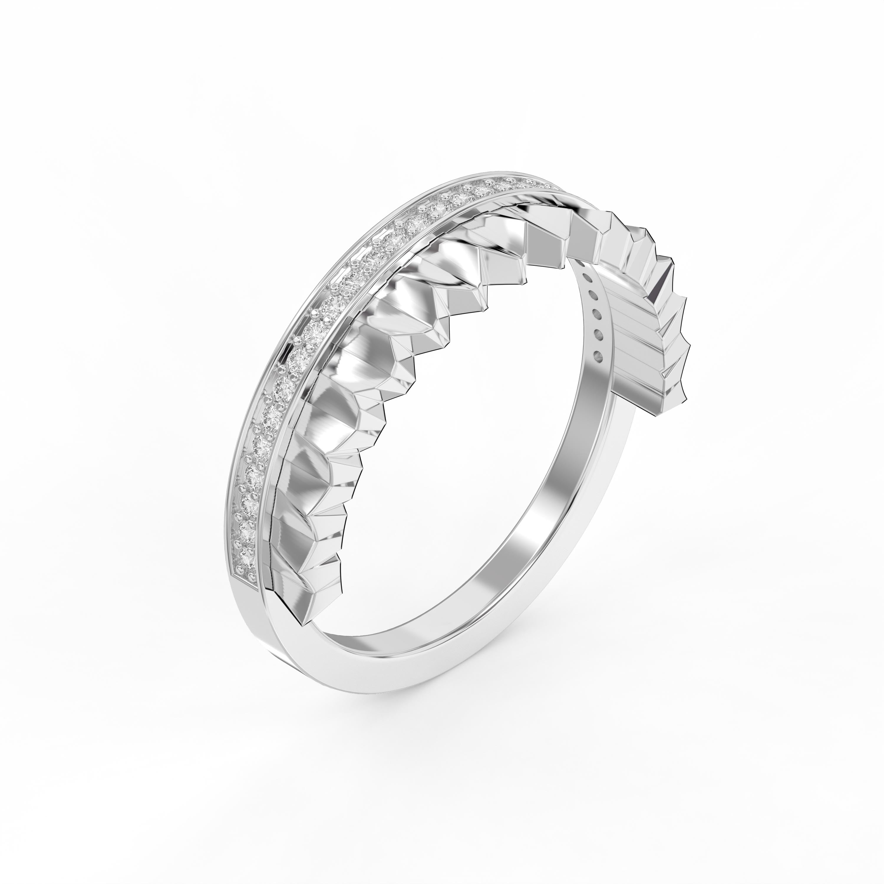 Crown Geometric Peak Style  Pavé Round cubic zirconia Row Band