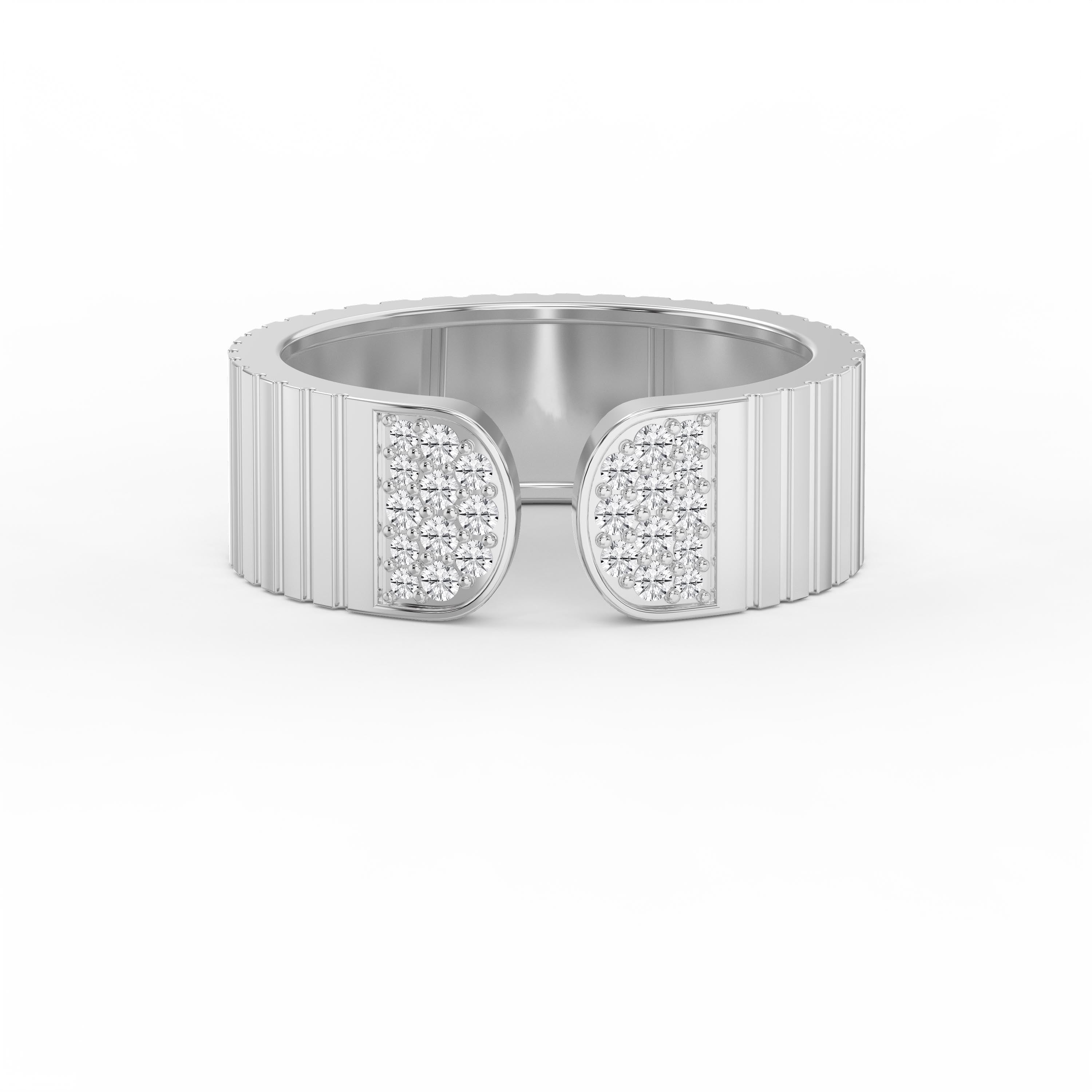 Bold Textured Round Pavé Diamond Cuff Statement Ring