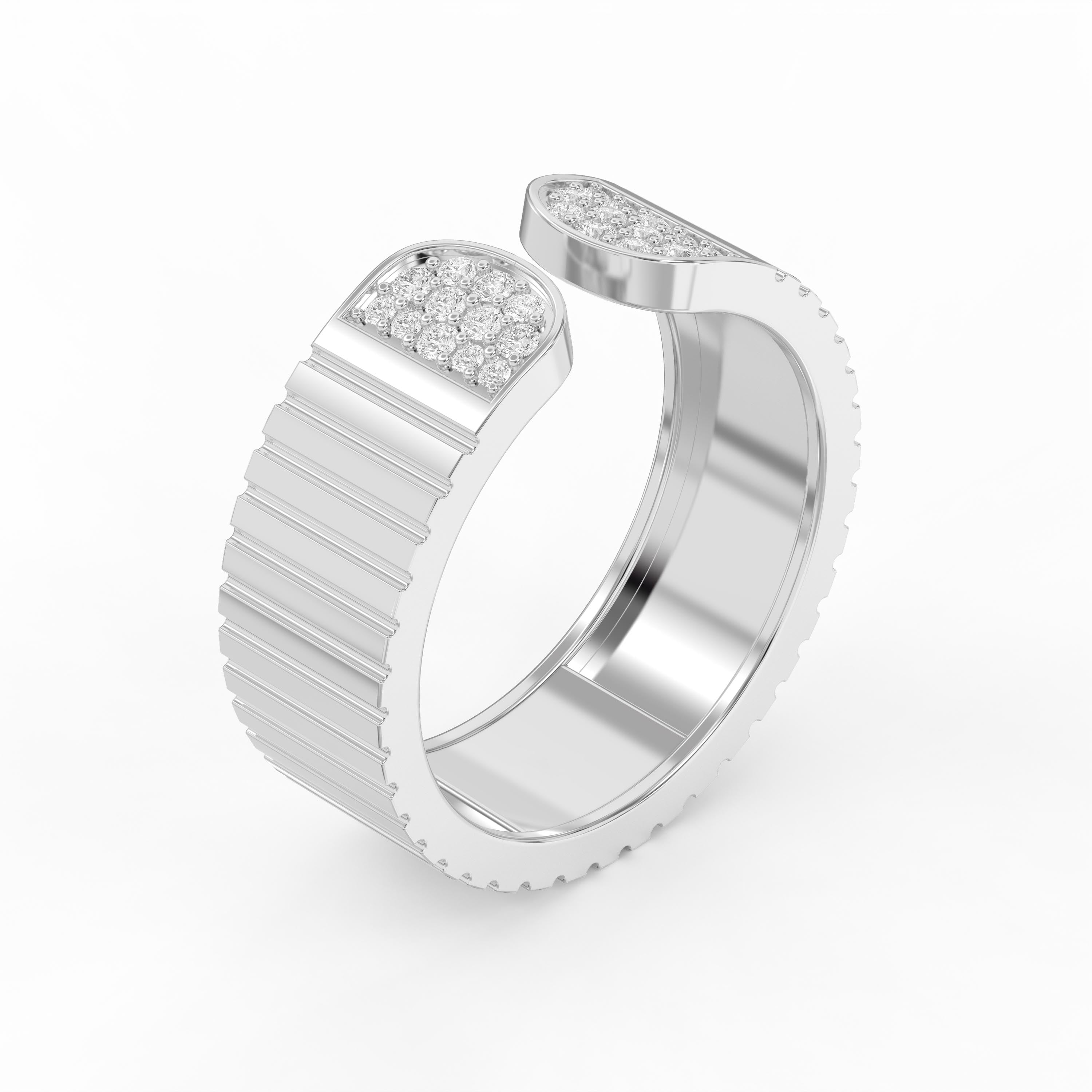 Bold Textured Round Pavé Diamond Cuff Statement Ring