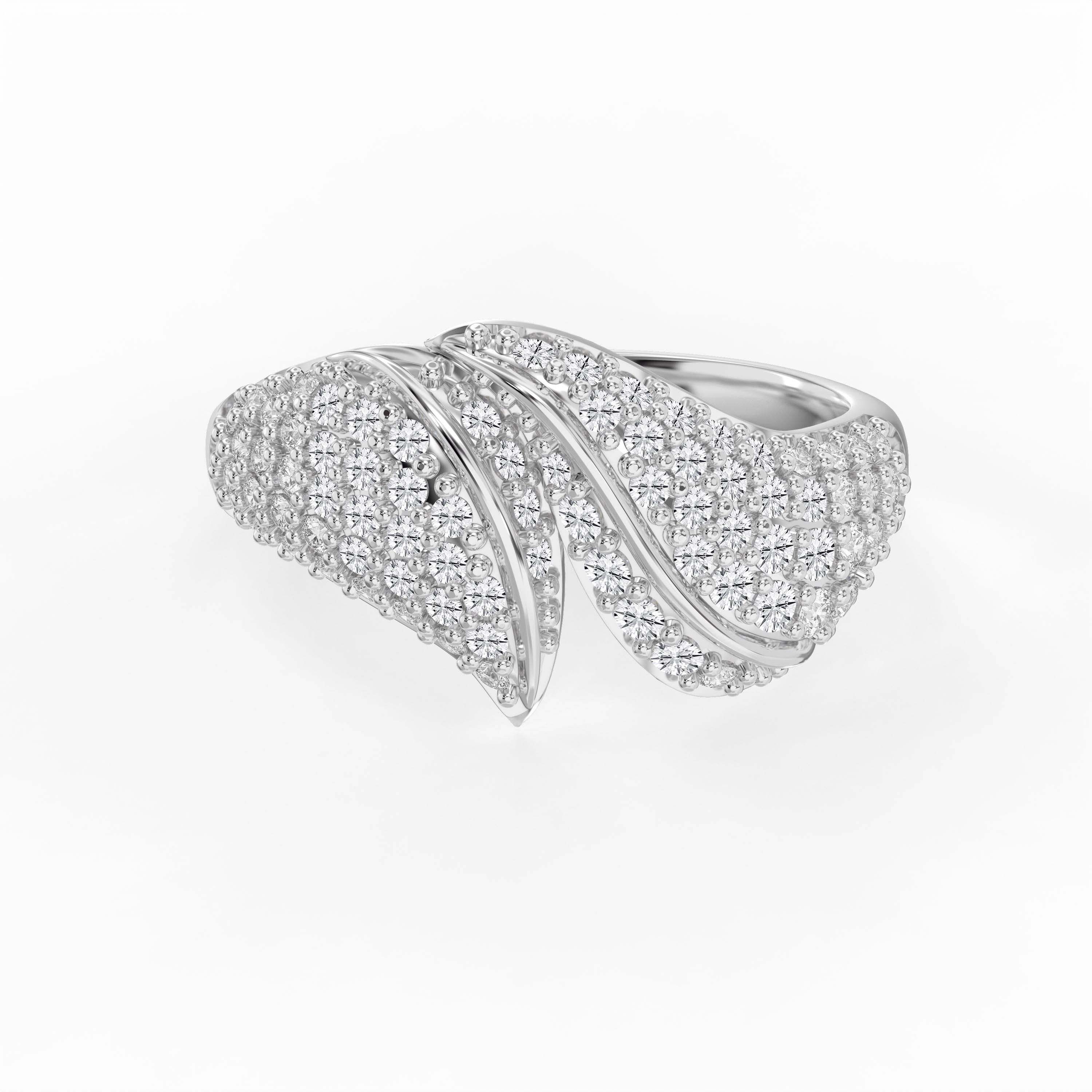 "Glimmering Wing" Pave Diamond Overlap Fashion Ring