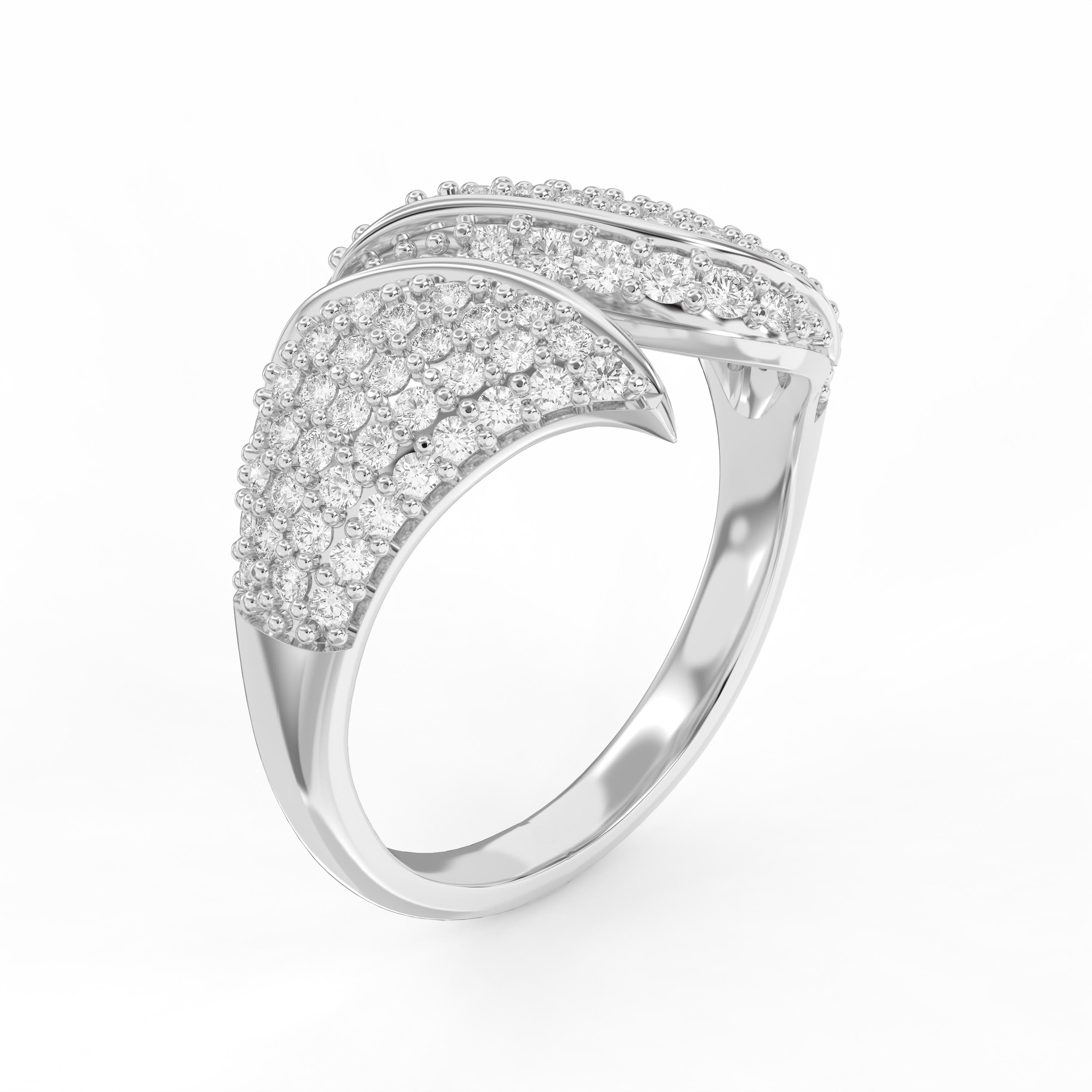 "Glimmering Wing" Pave Diamond Overlap Fashion Ring