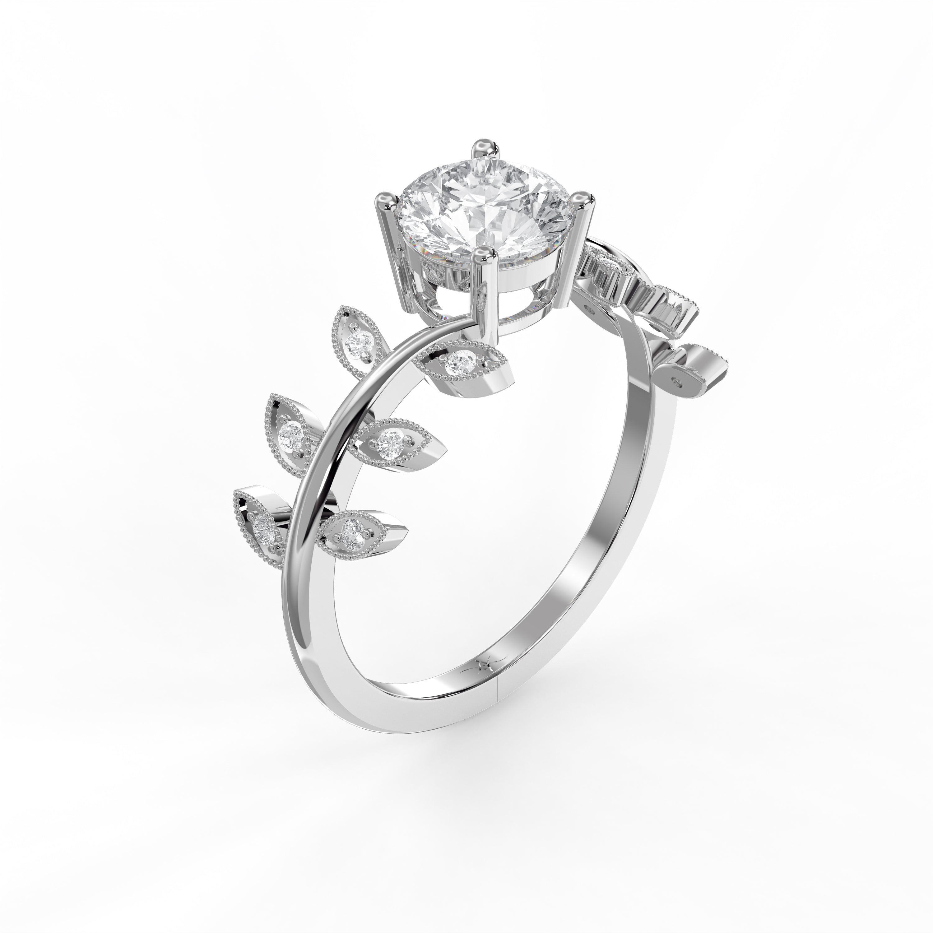 The "Enchanted Laurel" Nature-Inspired 925 Silver CZ Ring