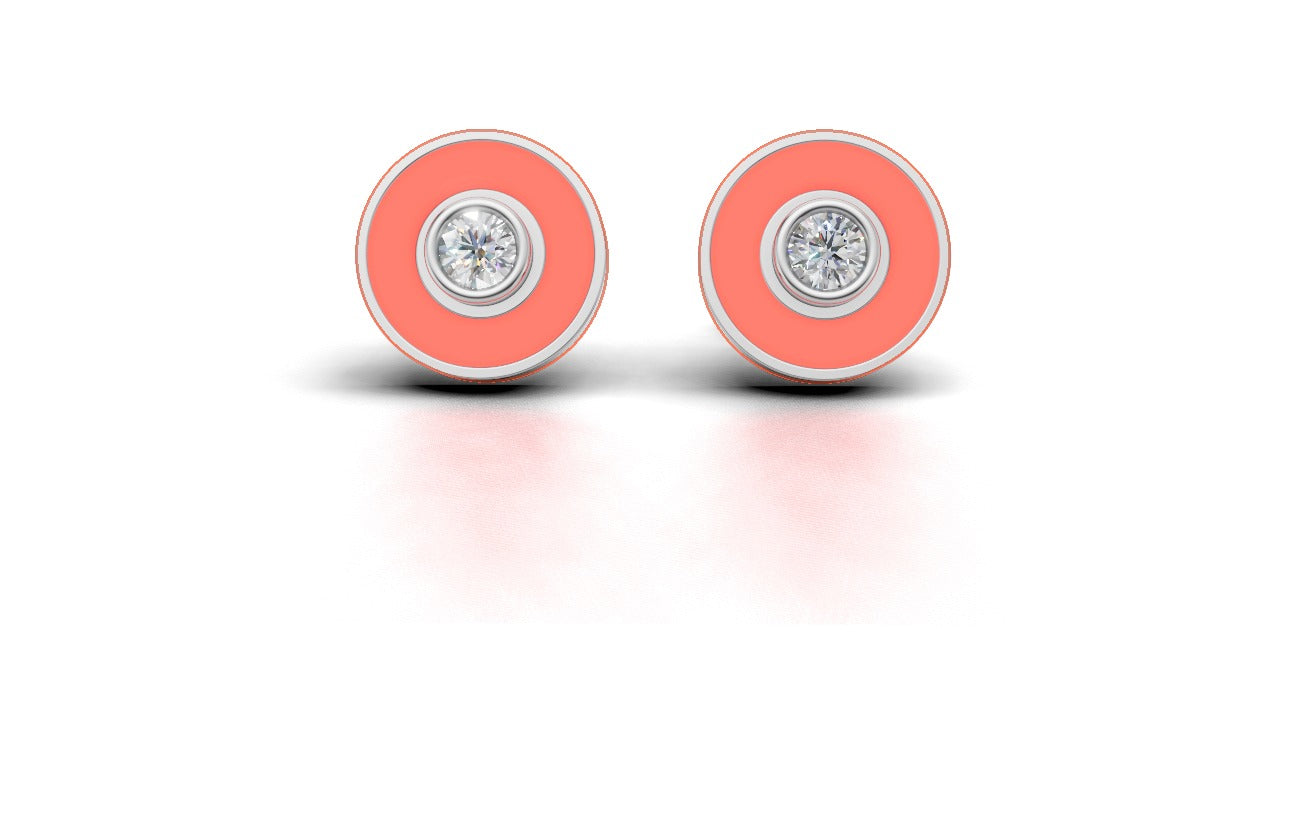 Elegant Round Diamond Stud Earrings with Enamel Design