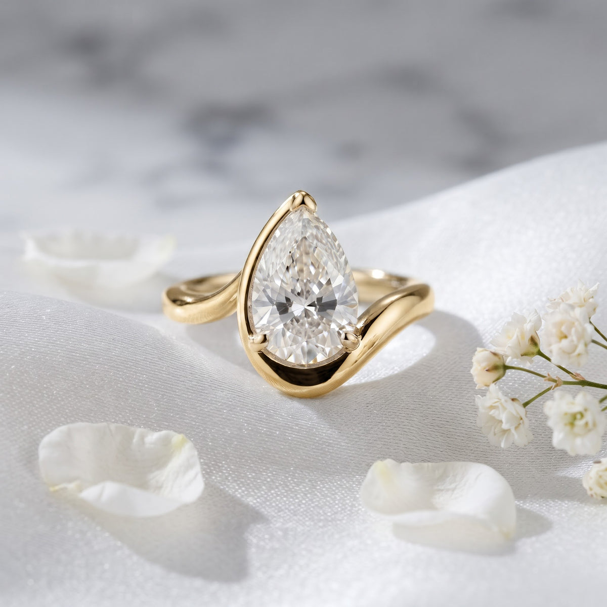 Pear Cut Sculptural Solitaire Lab Grown Diamond Ring