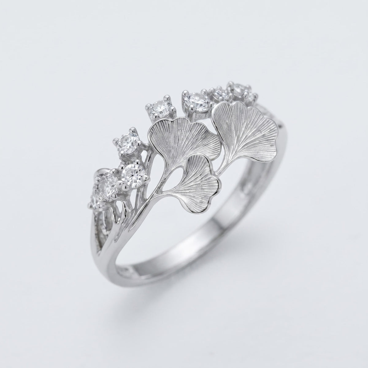 Ginkgo Leaf Nature Inspired Statement Diamond Ring