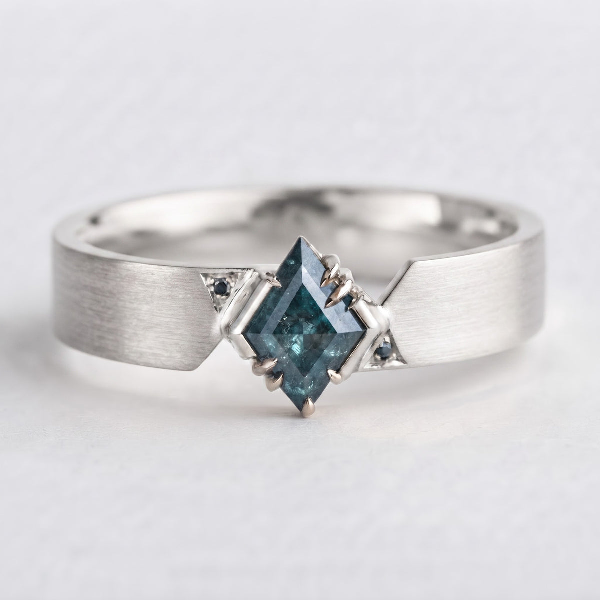 Kite Cut Blue Green Sapphire Modern Men's Statement Ring