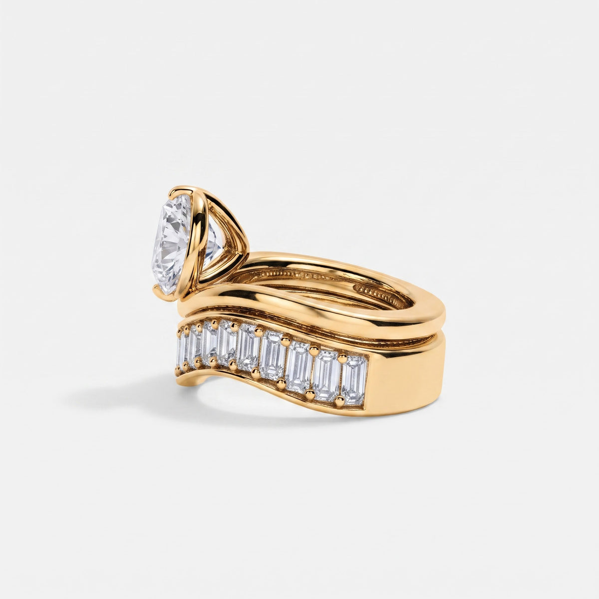 Bold brilliance meets architectural elegance , Pear Cut & Baguette Diamond Ring