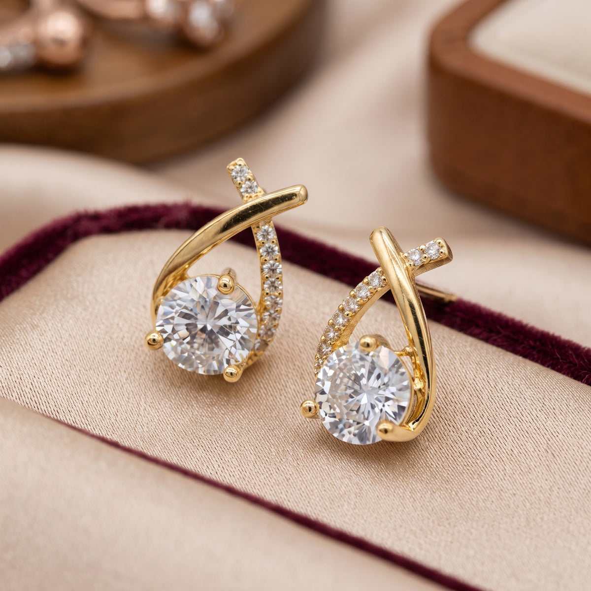 Curved Pave Drop Studs | Round Brilliant Lab Grown Diamond Earrings