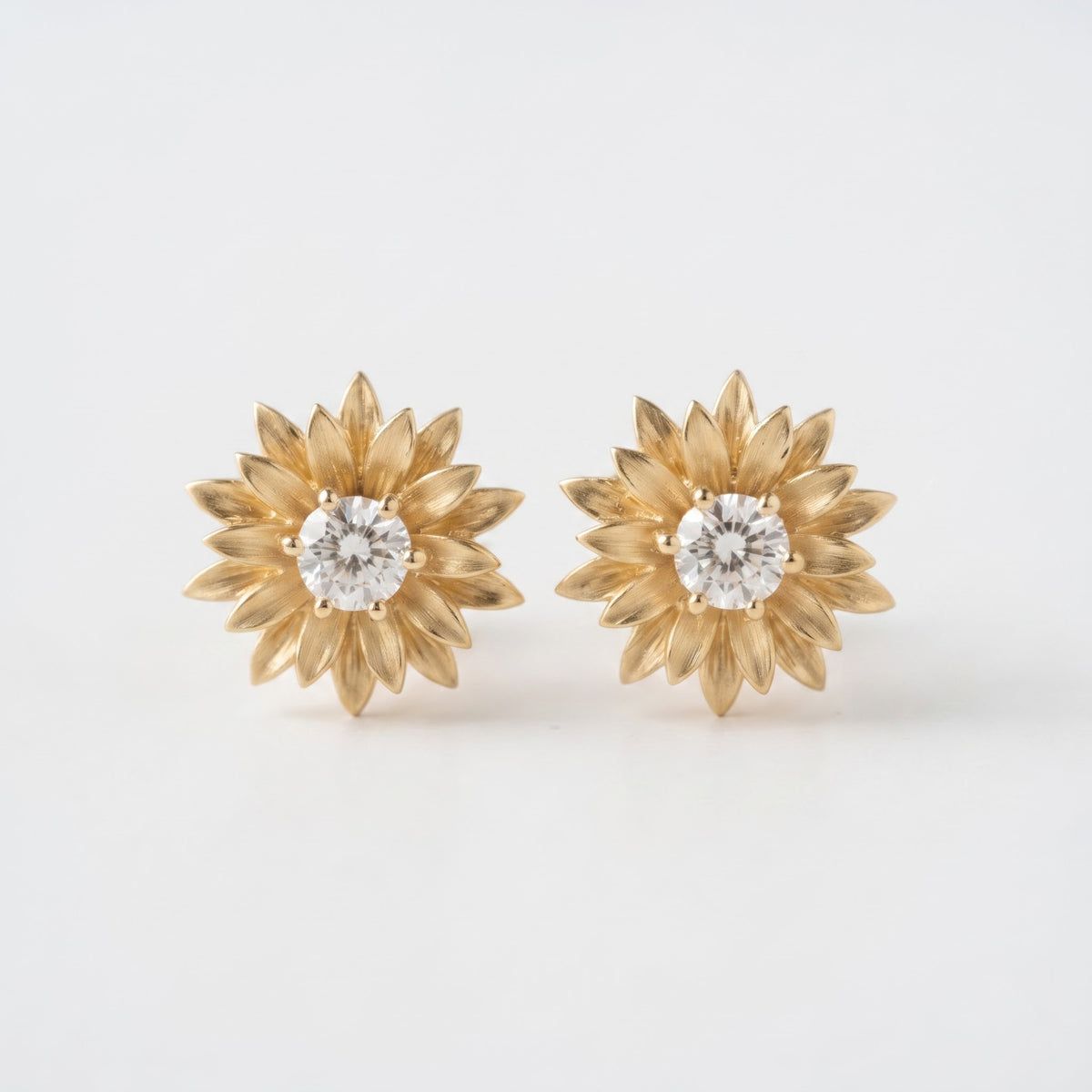 Round Diamond Flower Stud Earrings | Floral Earrings, Statement Botanical Jewelry