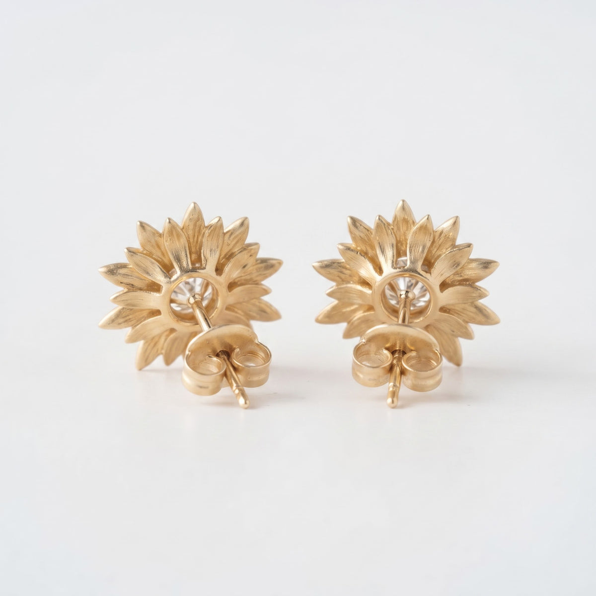 Round Diamond Flower Stud Earrings | Floral Earrings, Statement Botanical Jewelry