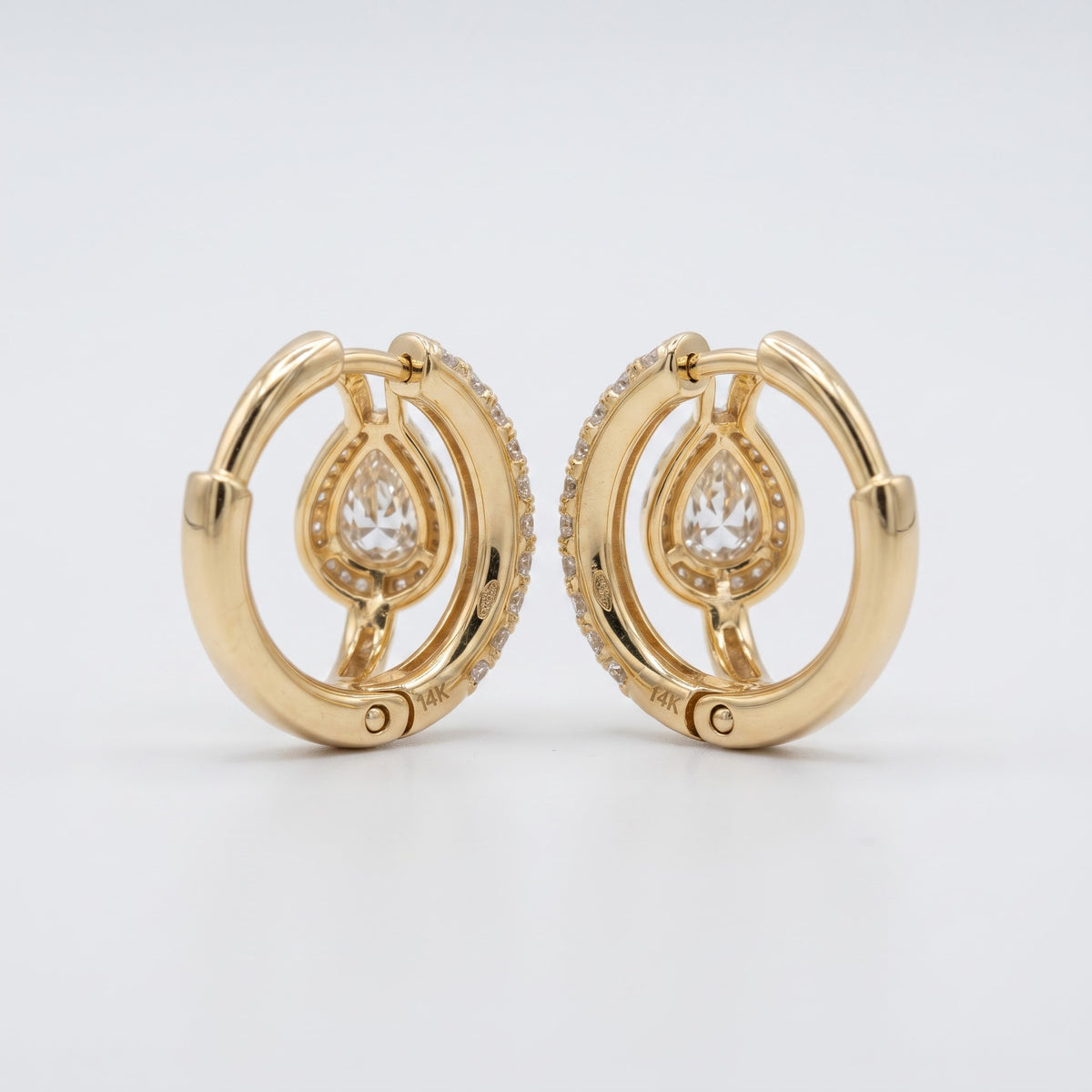 Pear Shape Diamond Huggie Hoop Earrings