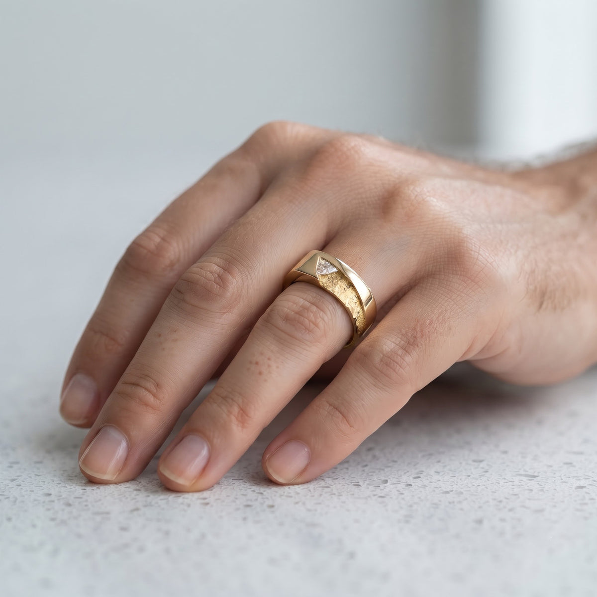 Trillion Cut Diamond , Modern Textured Statement  Band
