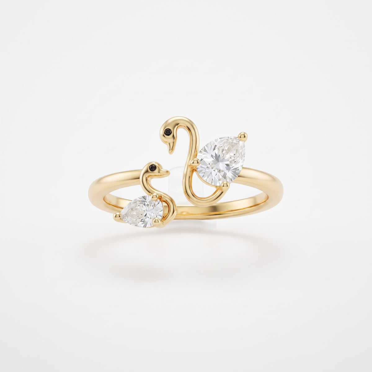 Two Swan Toi et Moi Ring,Pear Cut Lab Grown Diamond Swan Ring