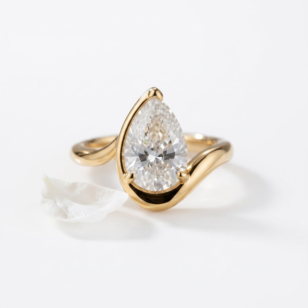 Pear Cut Sculptural Solitaire Lab Grown Diamond Ring