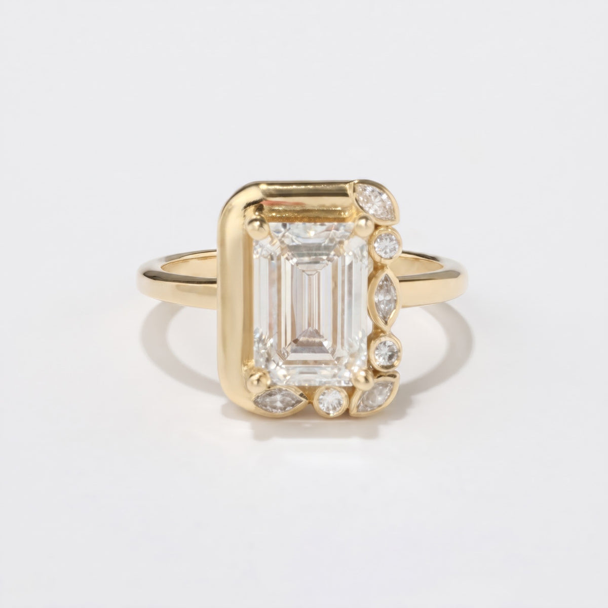 Emerald Cut Cluster Ring & Marquise Diamond Botanical Ring