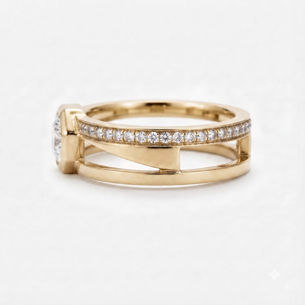 Hexagon Bezel Round Lab Diamond Split Shank Engagement Ring