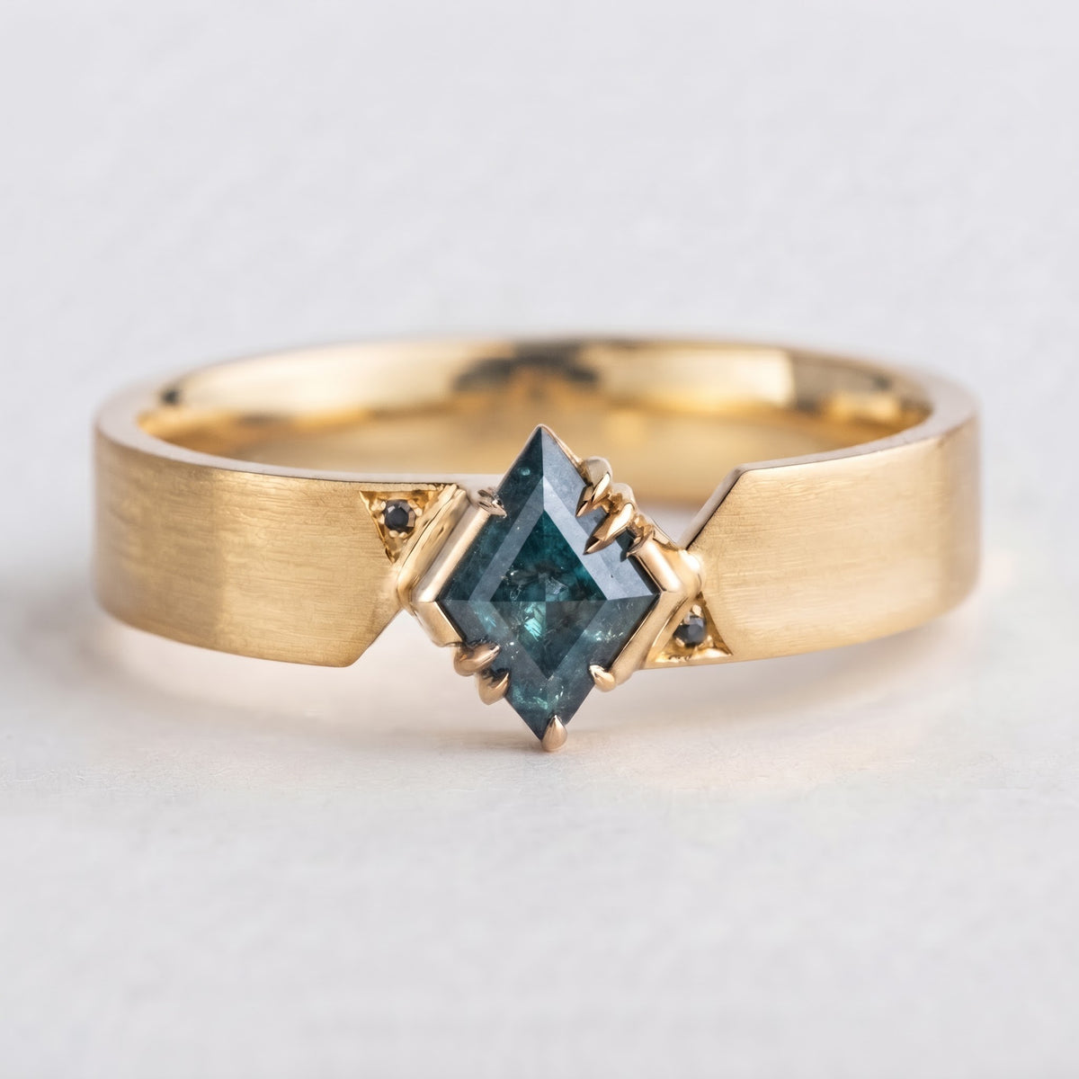 Kite Cut Blue Green Sapphire Modern Men's Statement Ring