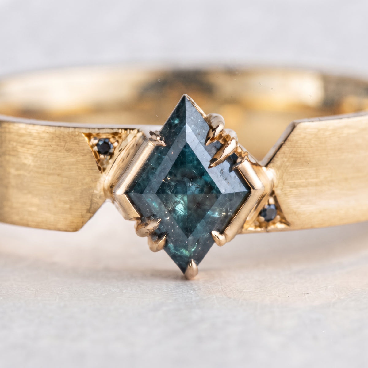 Kite Cut Blue Green Sapphire Modern Men's Statement Ring