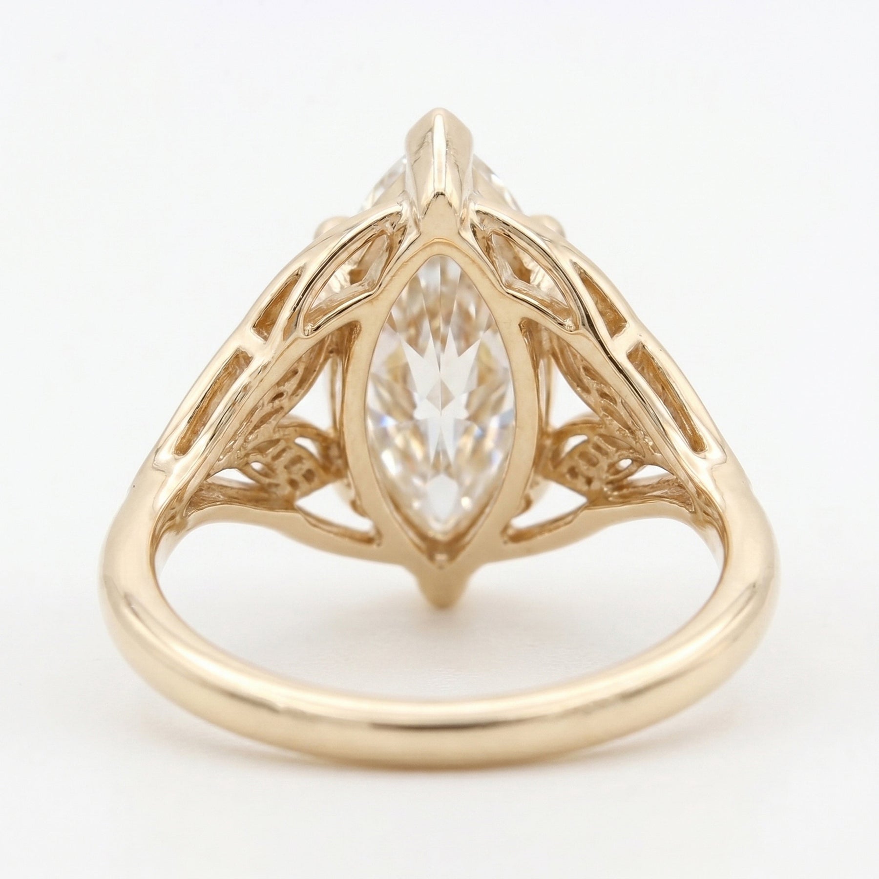 Solitaire Leaf Design Marquise Cut Diamond Engagement Ring