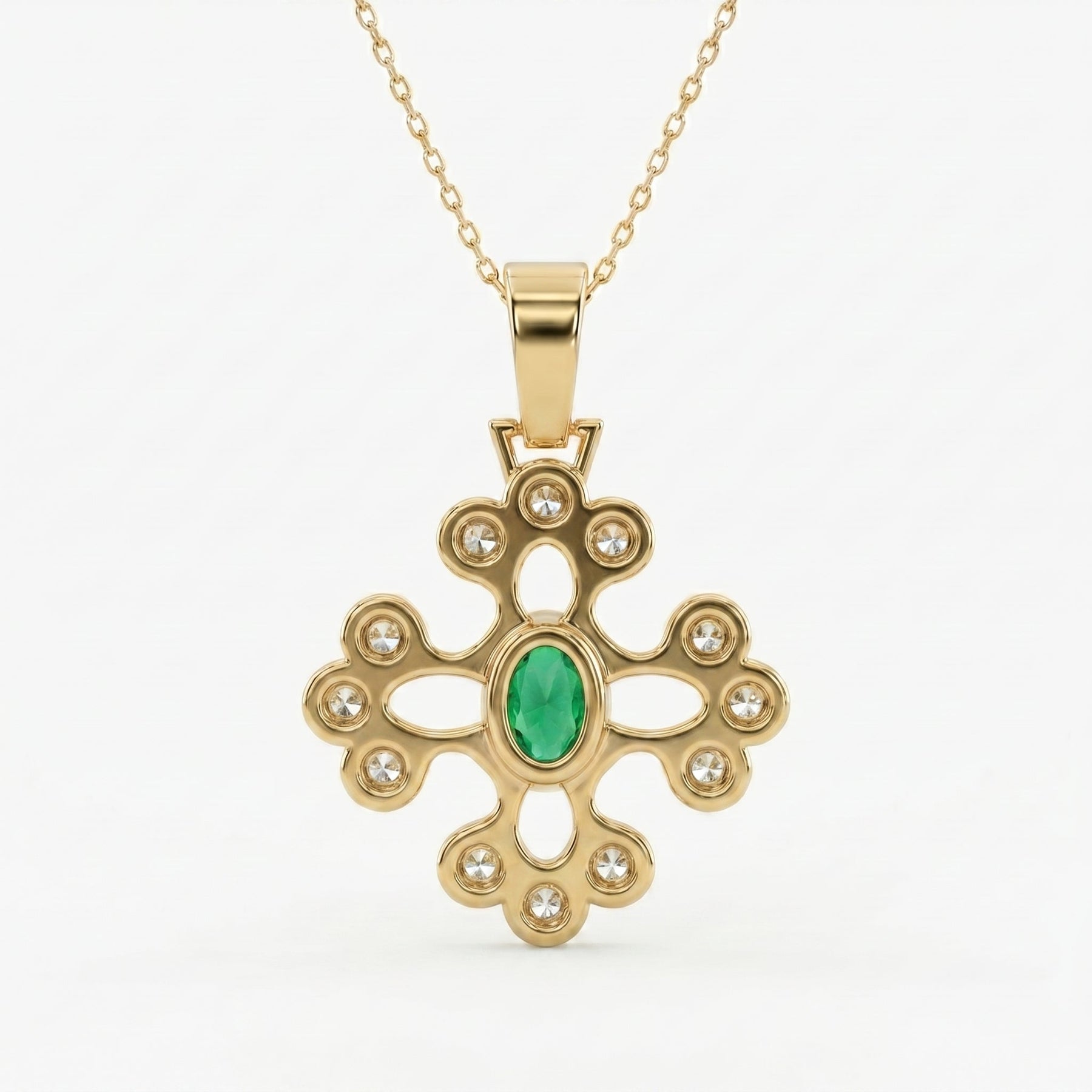 Elegant Round Diamond Floral Pendant Necklace